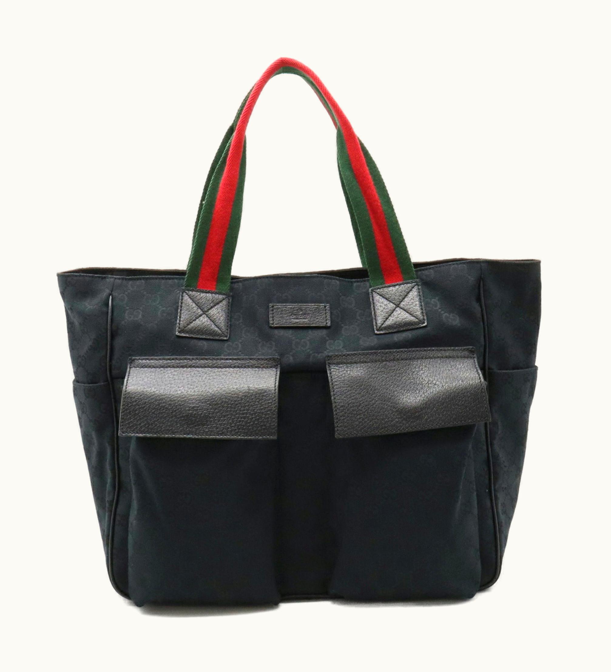 Gucci Gucci GG Canvas Sherry Line Tote Bag Shoulder Leather Black Green Red 161836