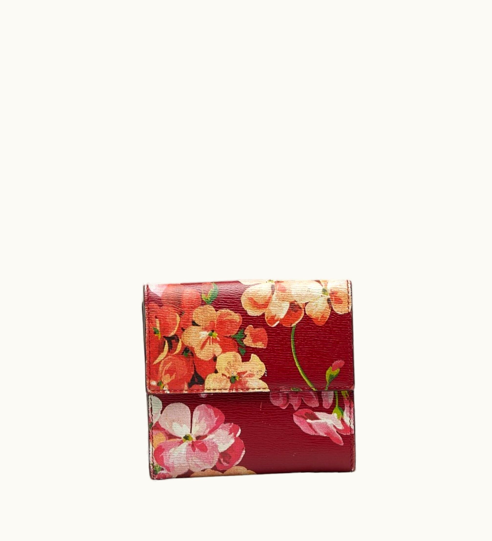 Gucci Gucci Blooms French Flap W Bifold Wallet 410104 Red Multicolor Leather Women's