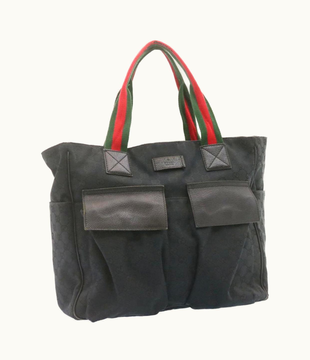 Gucci Gucci Web Sherry Line GG Canvas Tote Bag Black Red Green