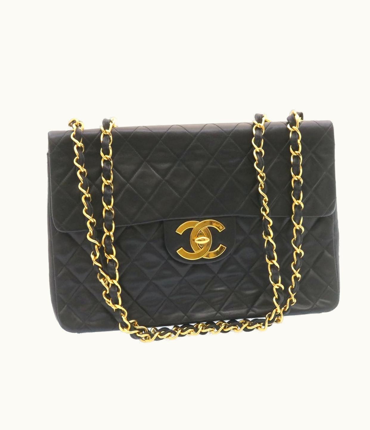 Chanel Chanel Deca Matelasse Turn Lock Chain Shoulder Bag Lamb Skin Black CC Ar5950A