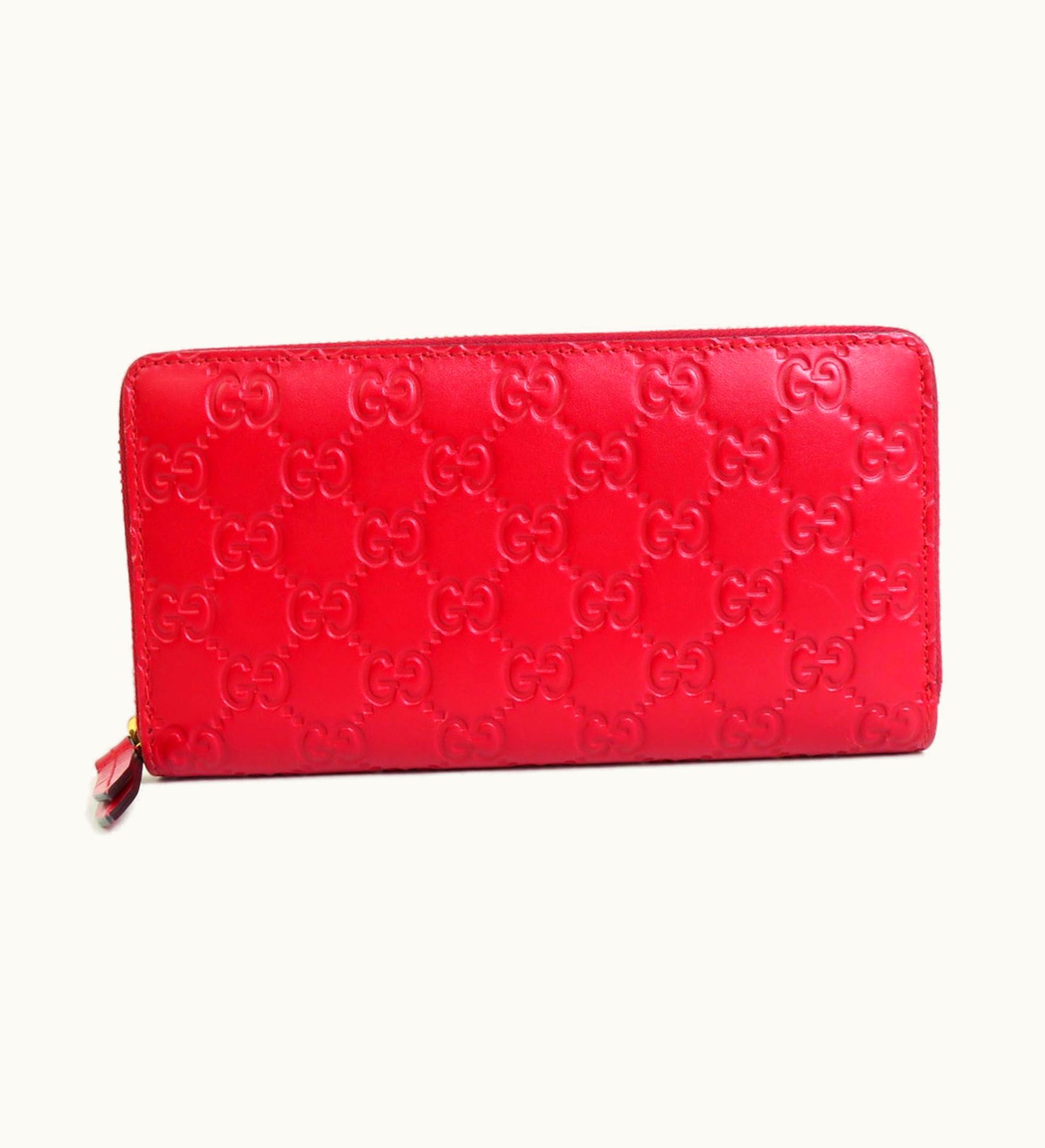 Gucci Gucci Round Zipper Long Wallet GG Pattern Leather Red Unisex 410102