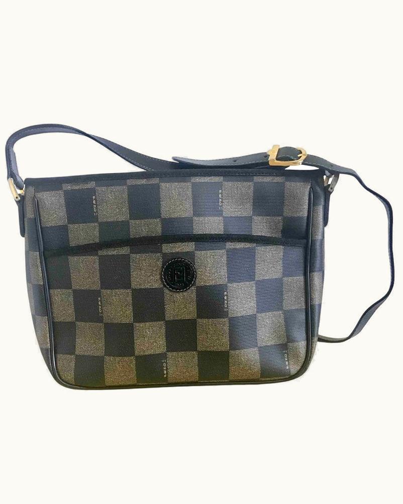 Fendi Fendi Vintage Pecan Chess Pattern Shoulder Bag With Ff Logo Motif