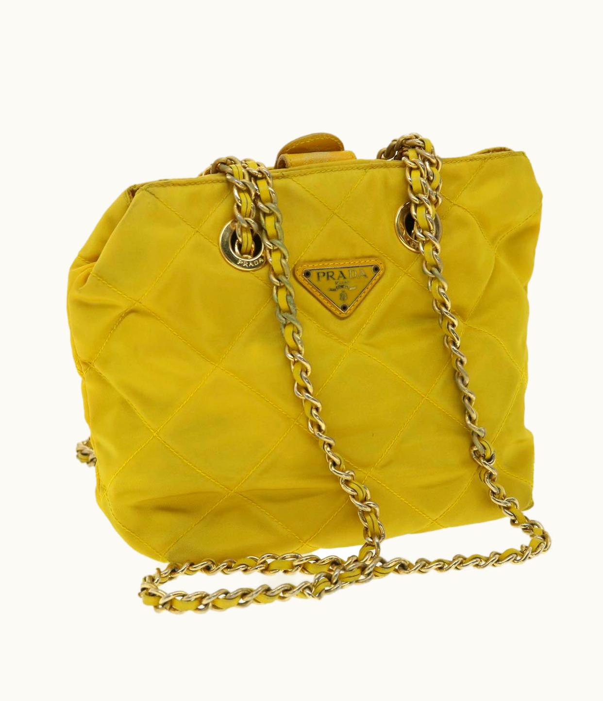 Prada Prada Nylon Quilted Chain Shoulder Bag Yellow