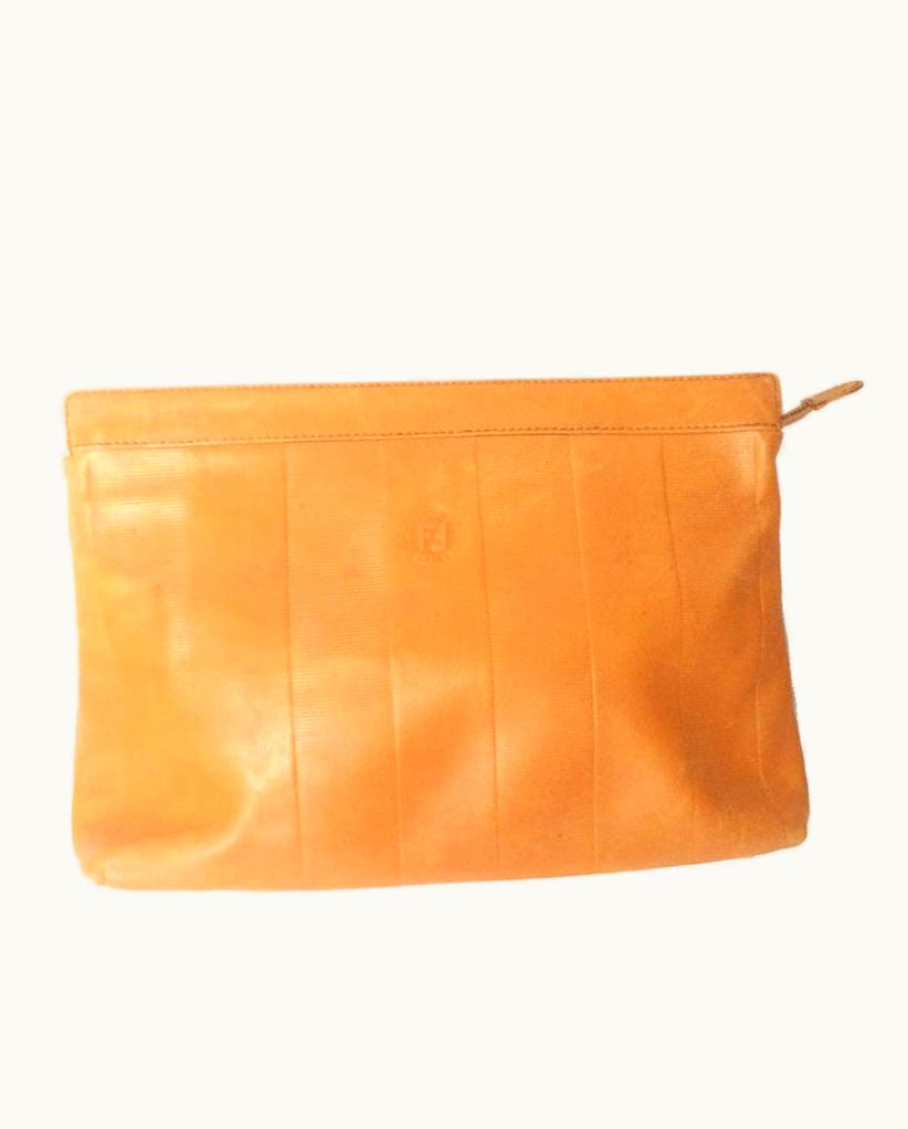 Fendi Fendi Vintage Orange Brown Genuine Leather Mini Document Bag