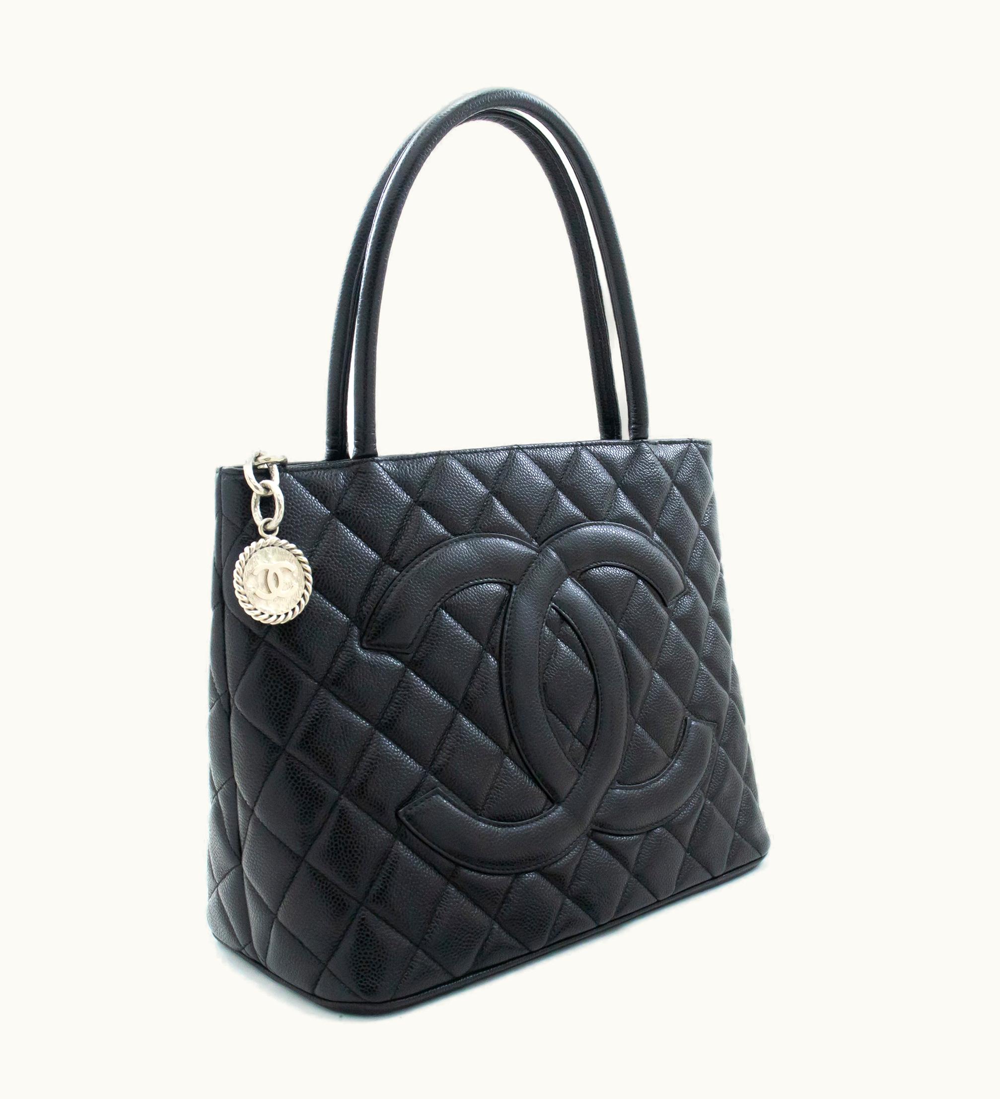 Chanel Chanel Silver Medallion Caviar Shoulder Bag Grand Shopping Tote