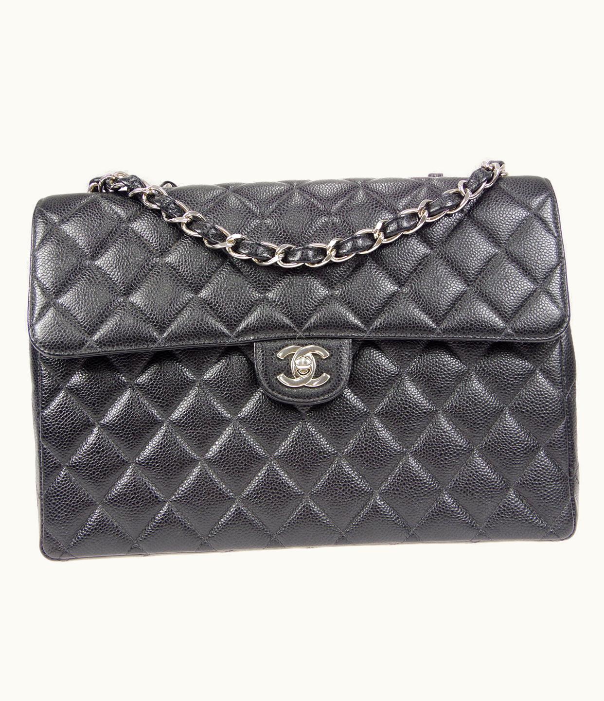 Chanel Chanel Classic Flap Jumbo Double Chain Shoulder Bag Black Caviar 48505
