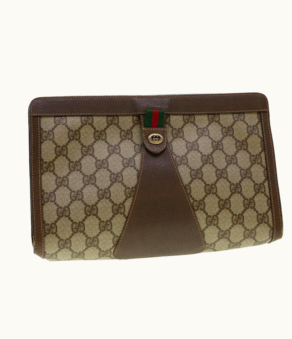Gucci Gucci Sherry Line GG Canvas Clutch Bag Beige Red