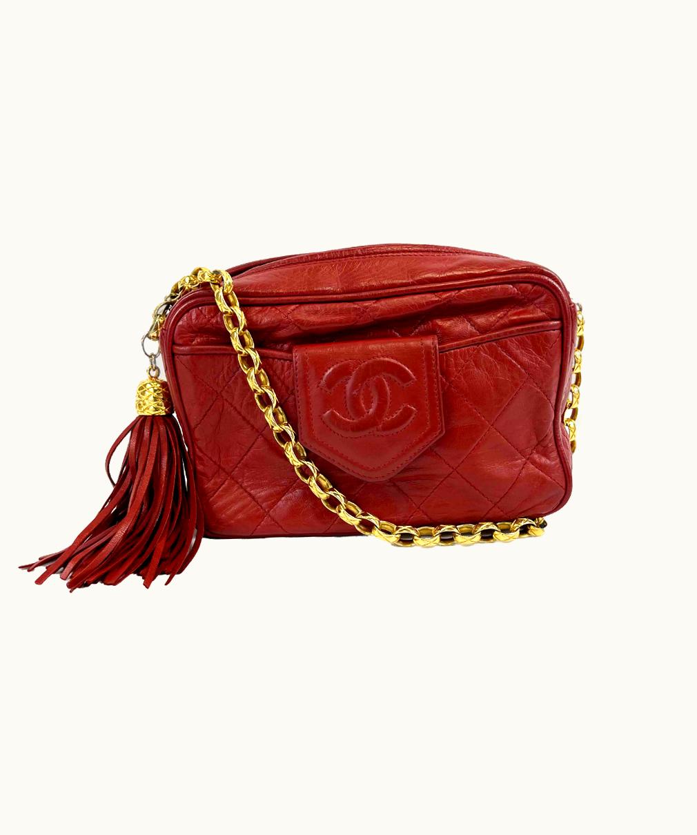 Chanel Chanel - Vintage CC Red Lambskin Gold Chain Tassel Camera Bag Crossbody