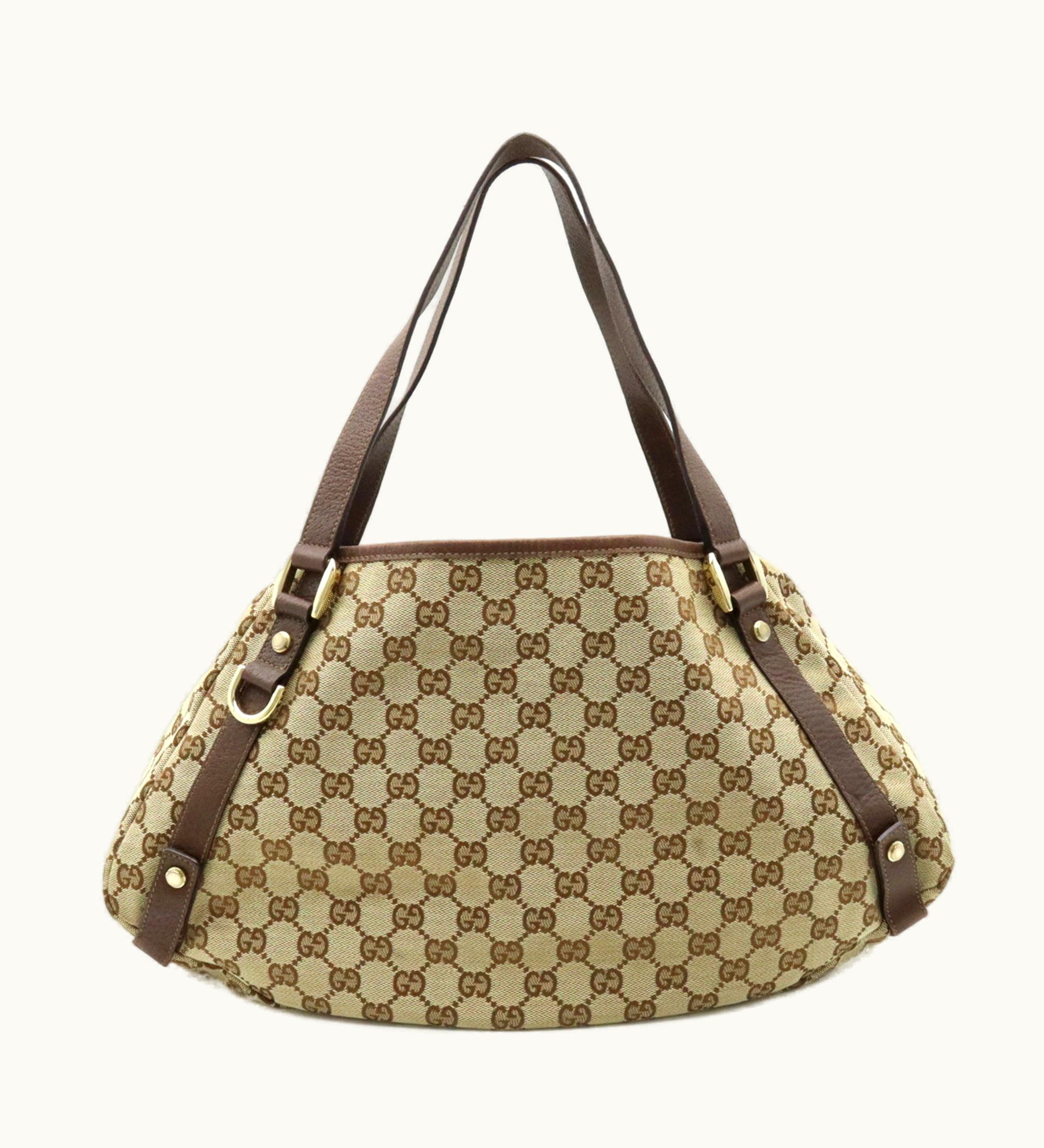 Gucci Gucci GG Canvas Tote Bag Shoulder Leather Khaki Beige Dark Brown 130736