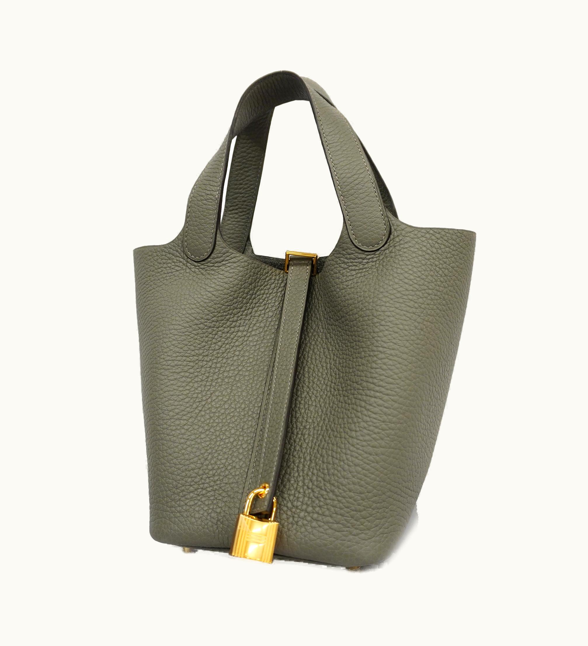 Hermès Hermès Picotin Lock PM U Engraved Women's Taurillon Clemence Leather Etain Gold