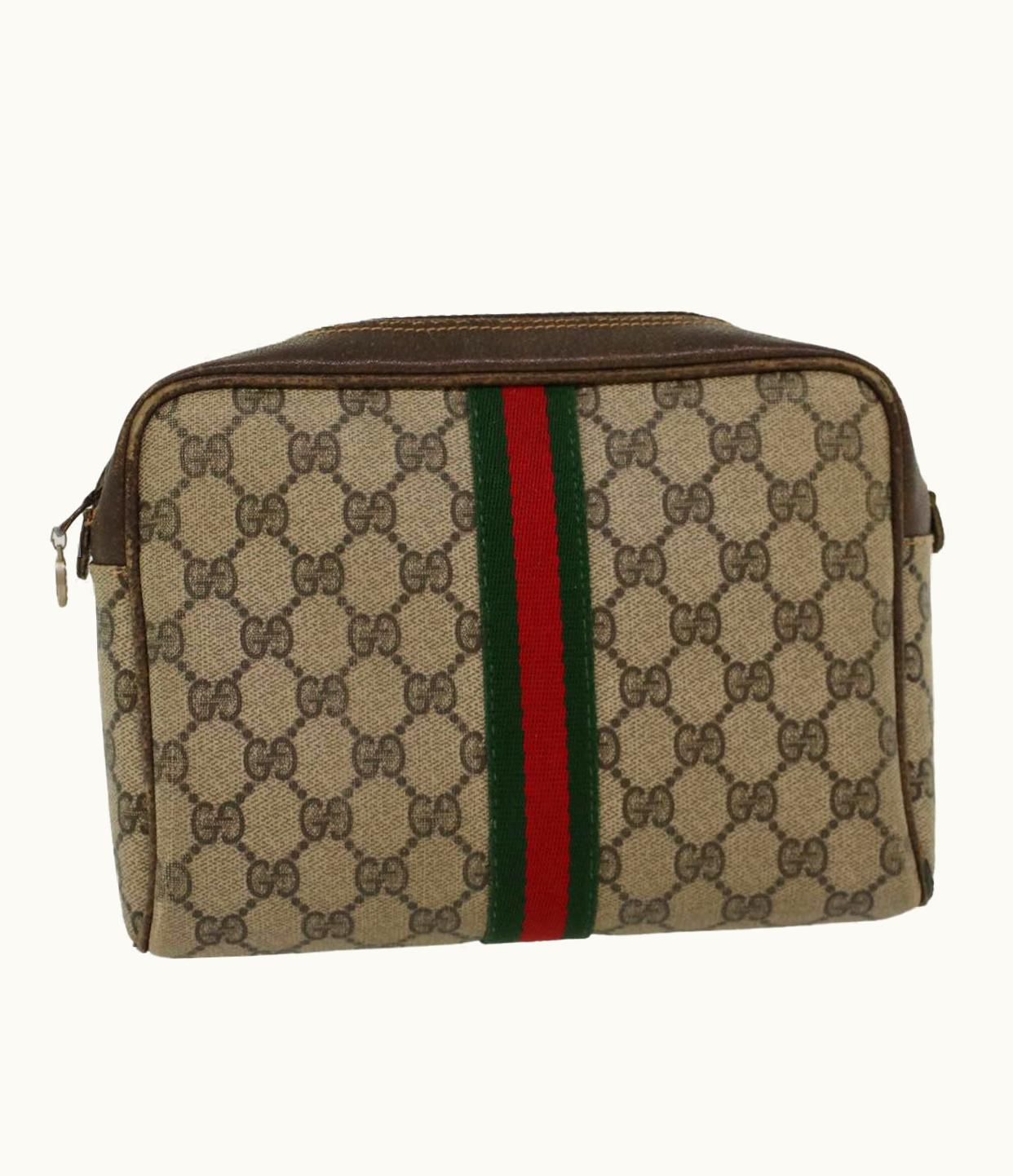 Gucci Gucci GG Canvas Web Sherry Line Clutch Bag Beige Red 27004998