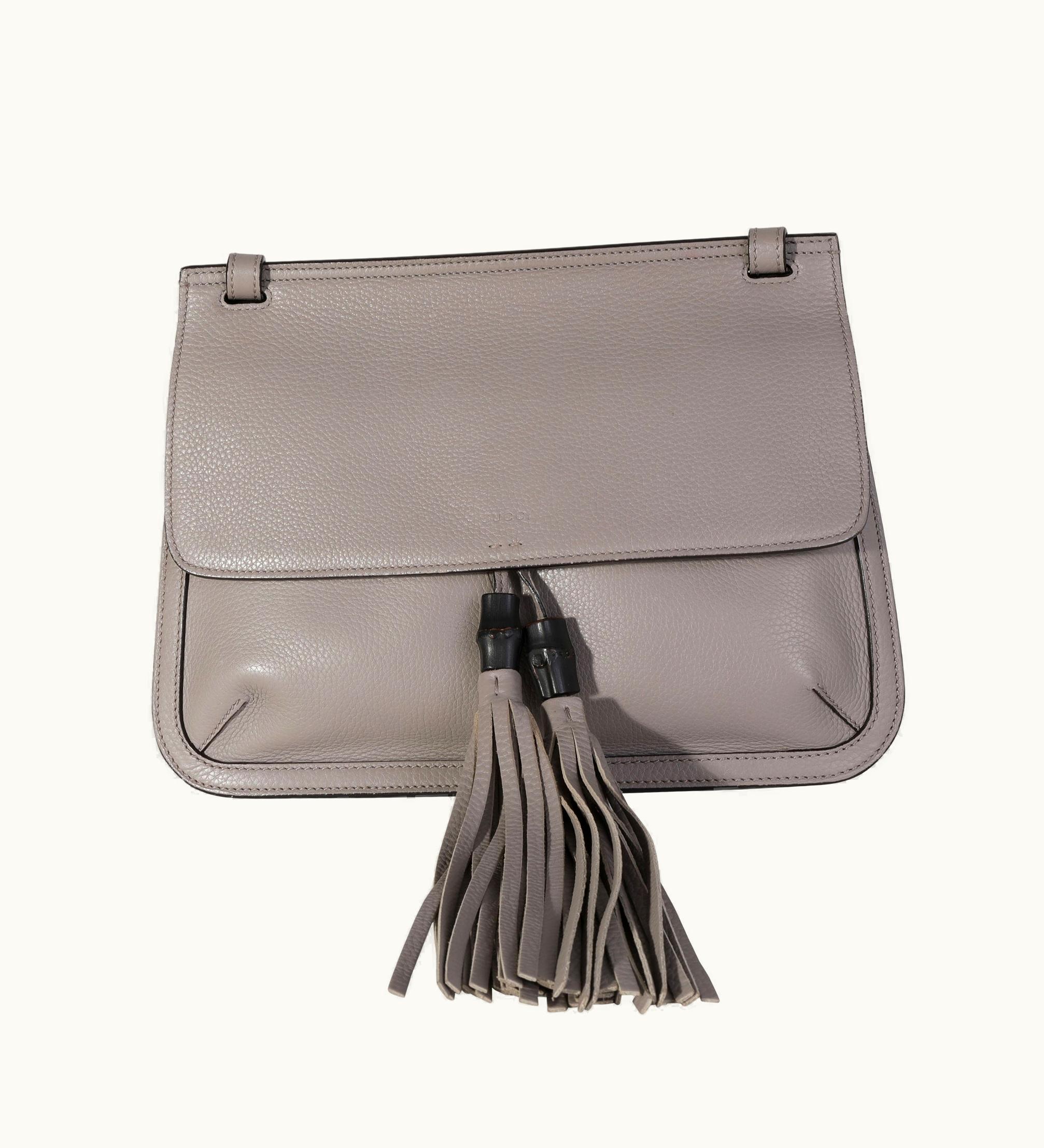 Gucci Gucci Storm Grey Pebbled Calfskin Medium Bamboo Daily Flap Shoulder Bag