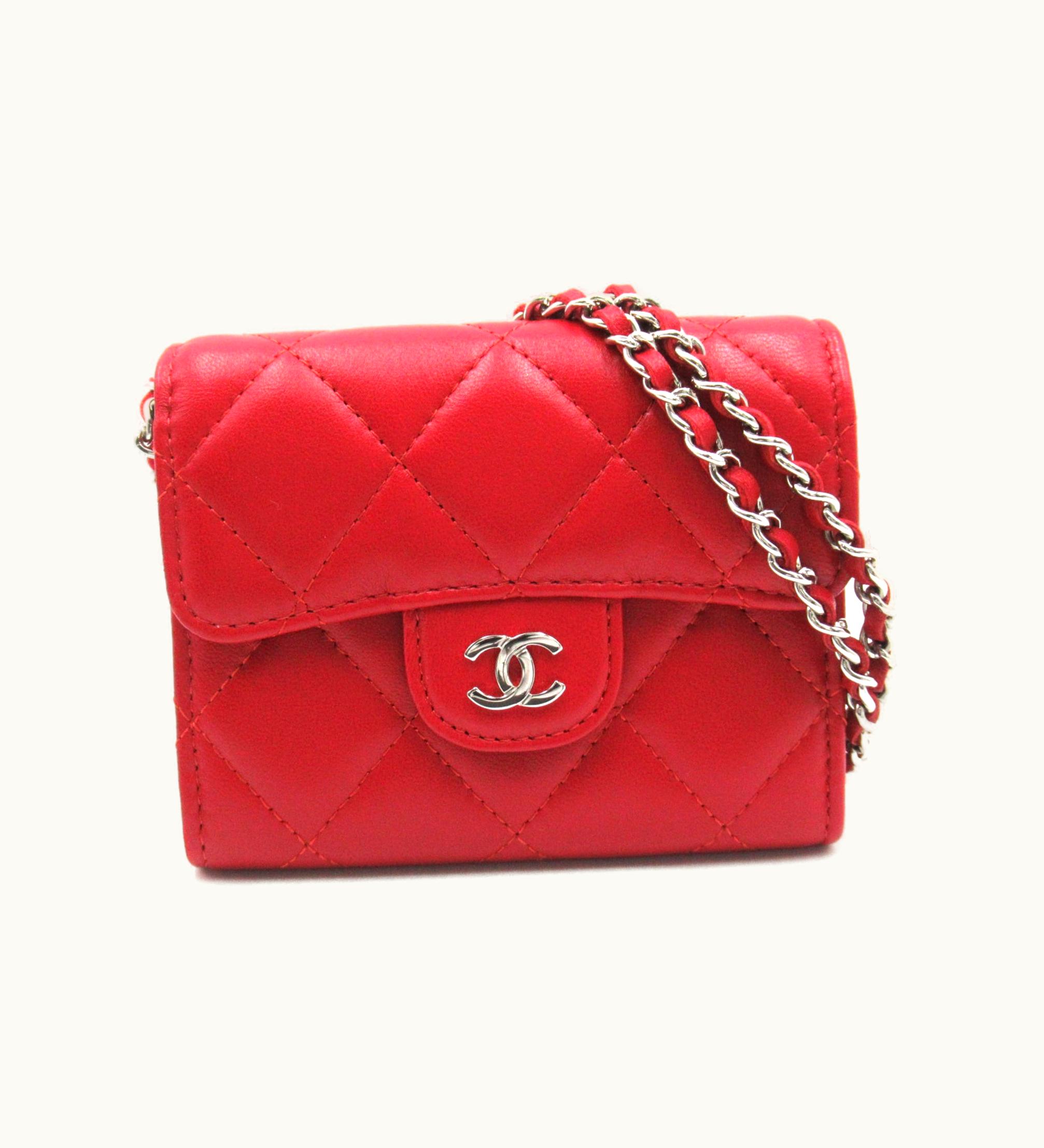 Chanel Chanel Mini Chain Wallet Red Lambskin [Sheep Leather]