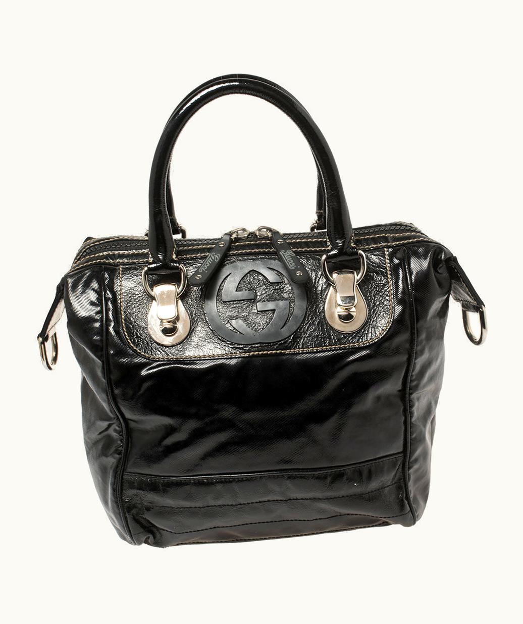 Gucci Gucci Black Coated Canvas And Leather Dialux Snow Glam Boston Bag
