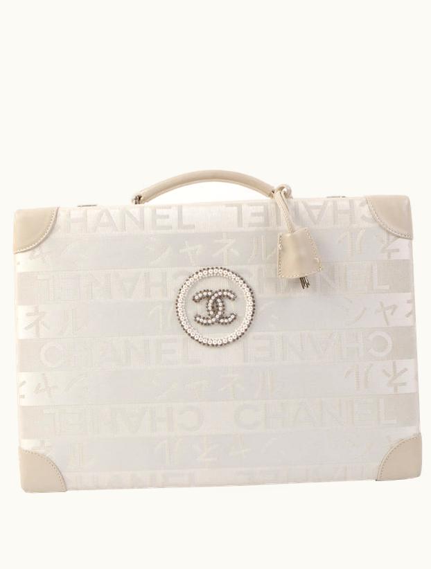 Chanel Chanel Around 2005 Made Ginza Limited Logo Pattern Pearl CC Mark Attache Case White/Silver