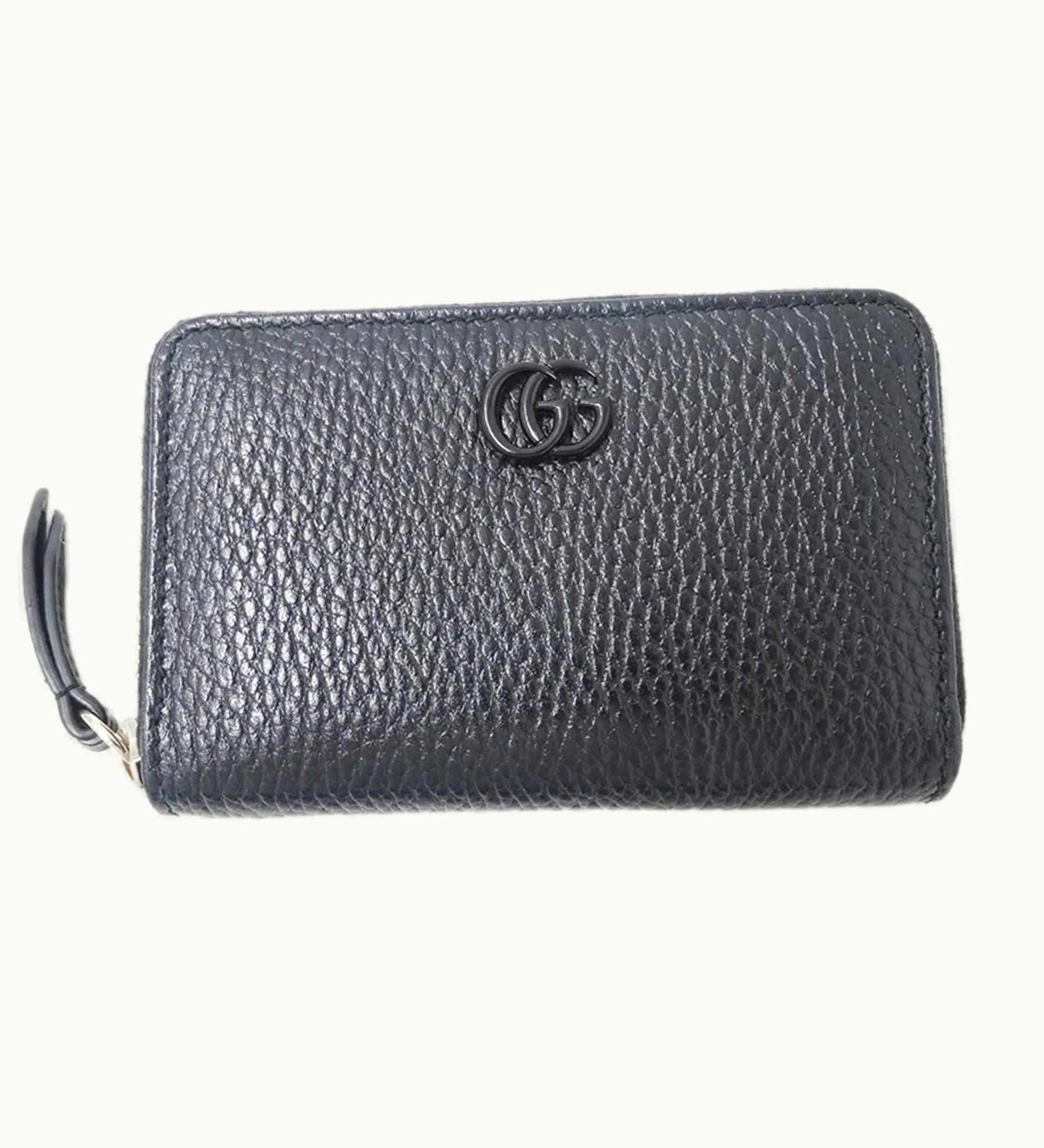 Gucci Gucci Wallet Women's Men's Coin Case Petit Marmont Leather Double G Zip Around Black 644412 Card