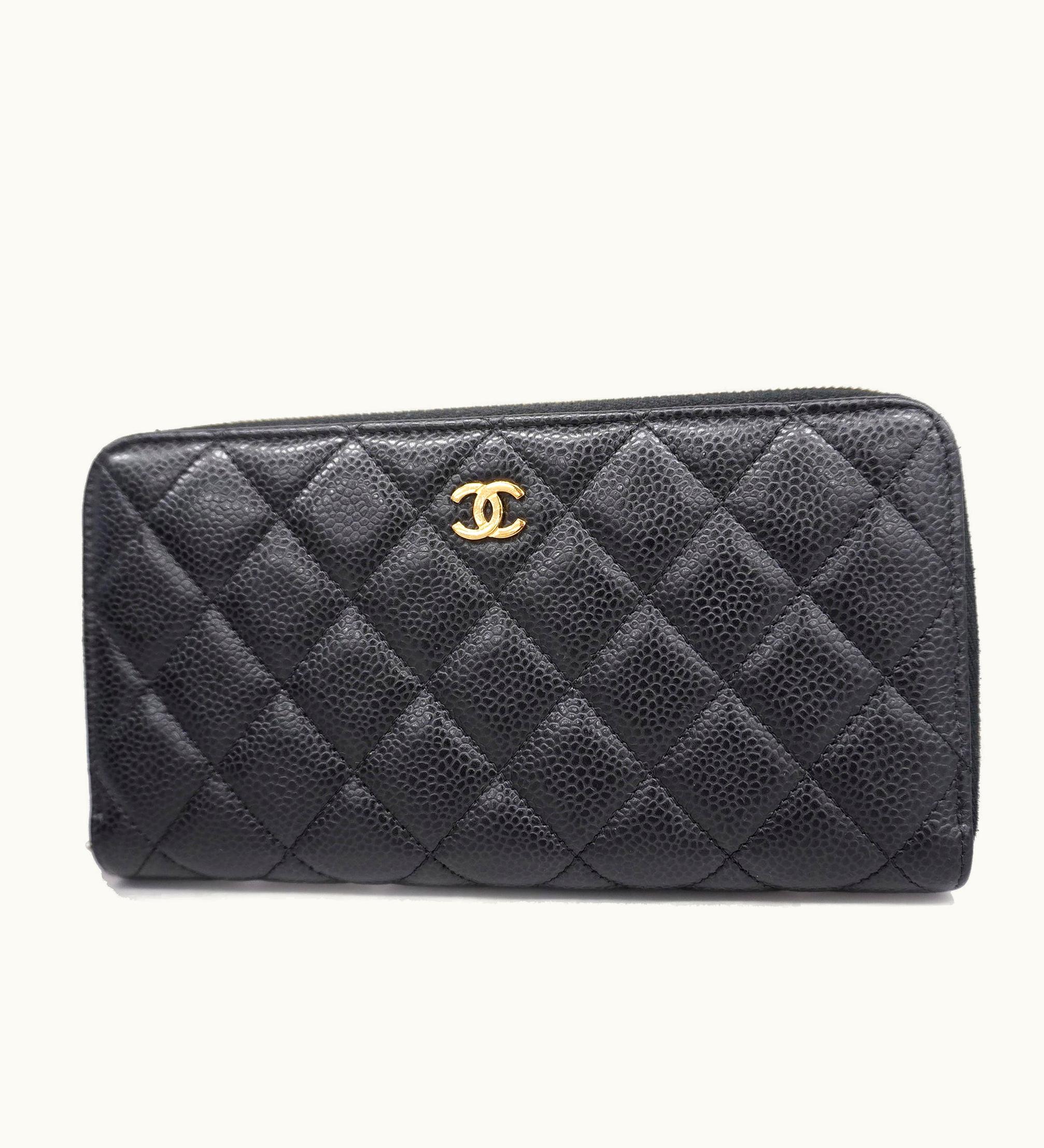 Chanel Chanel Matelasse Long Wallet Gold Hardware Caviar Leather Black