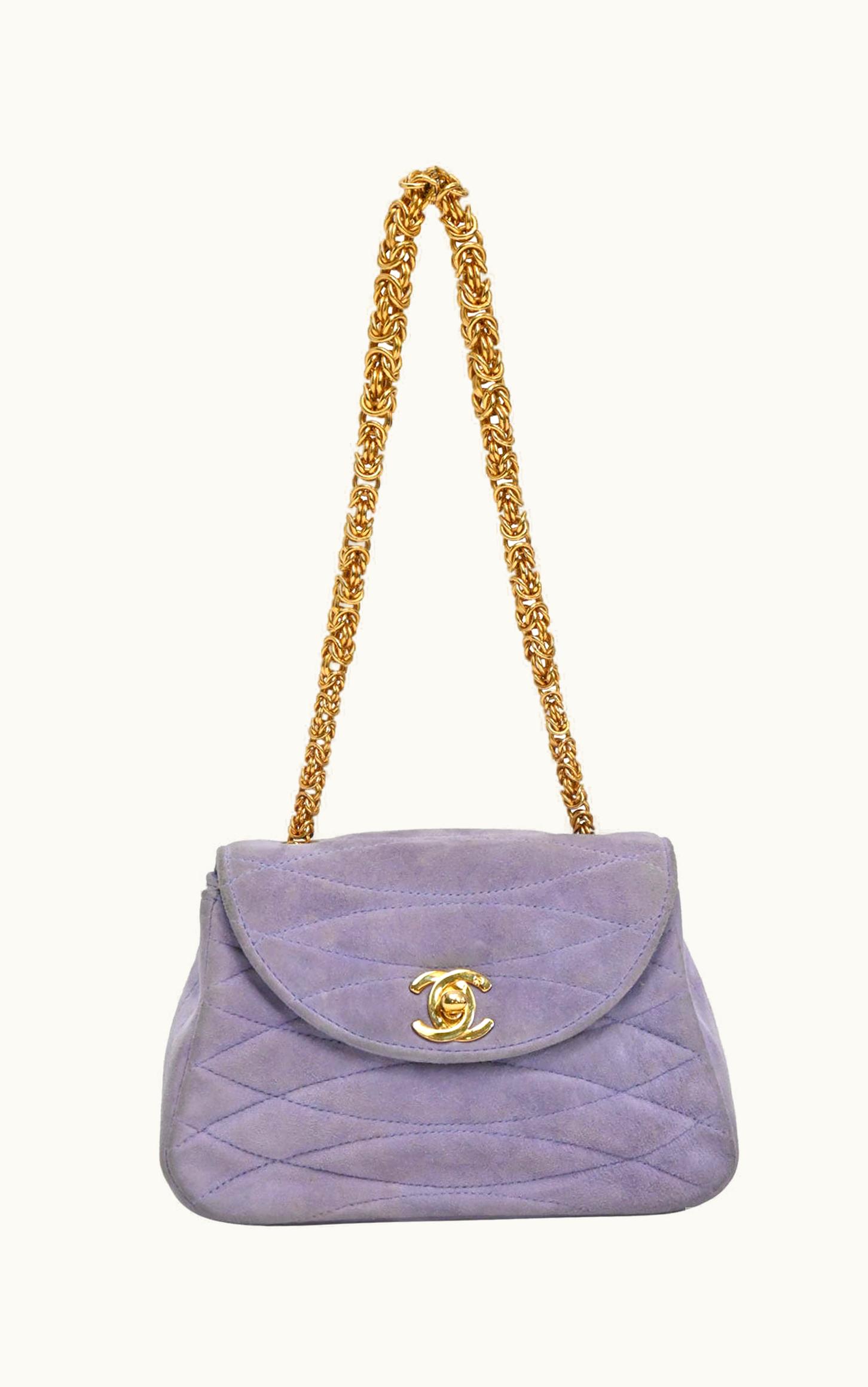 Chanel Chanel Lilac Quilted Suede Half Moon Chain Flap Bag With 24-Karat Yellow Gold Plated Hardware