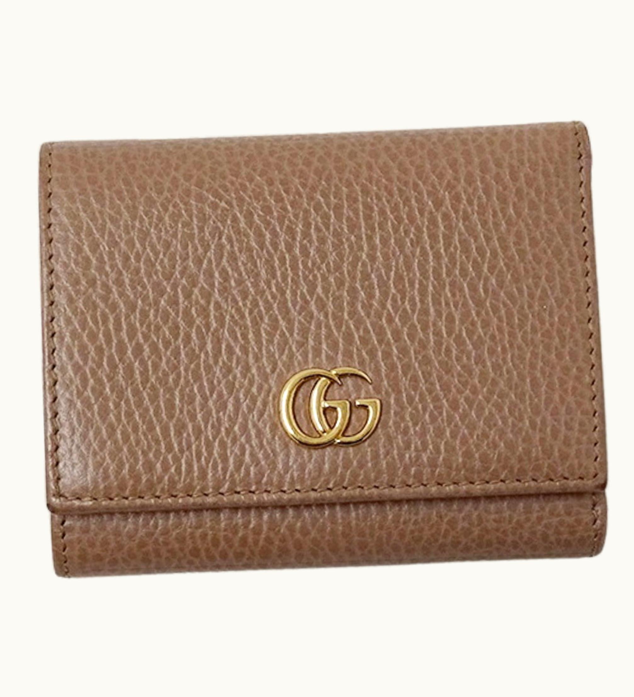 Gucci Gucci Wallet Women's Trifold Petit Marmont Leather Pink Beige 474746