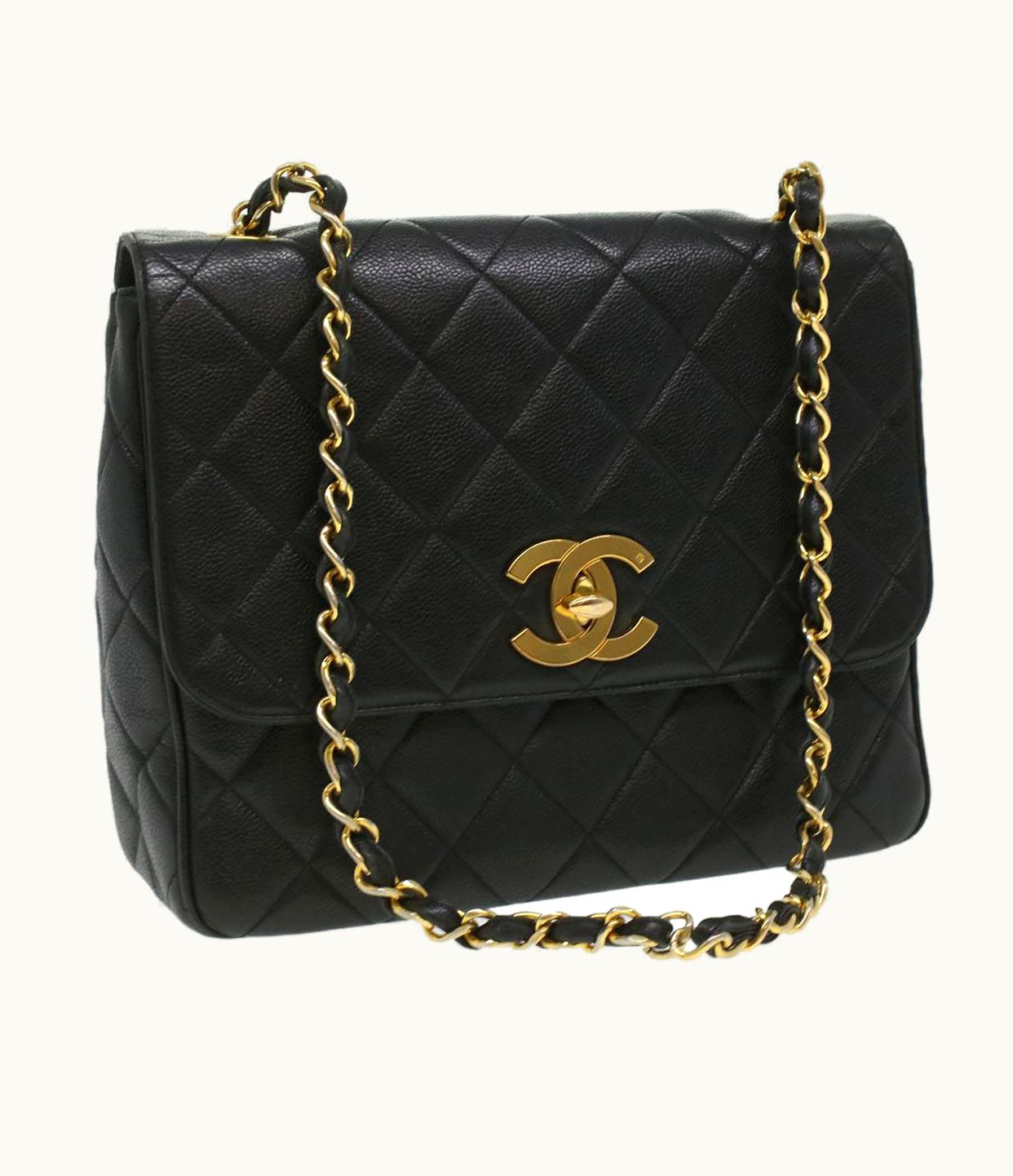 Chanel Chanel Big Matelasse Turn Lock Shoulder Bag Caviar Skin Black CC