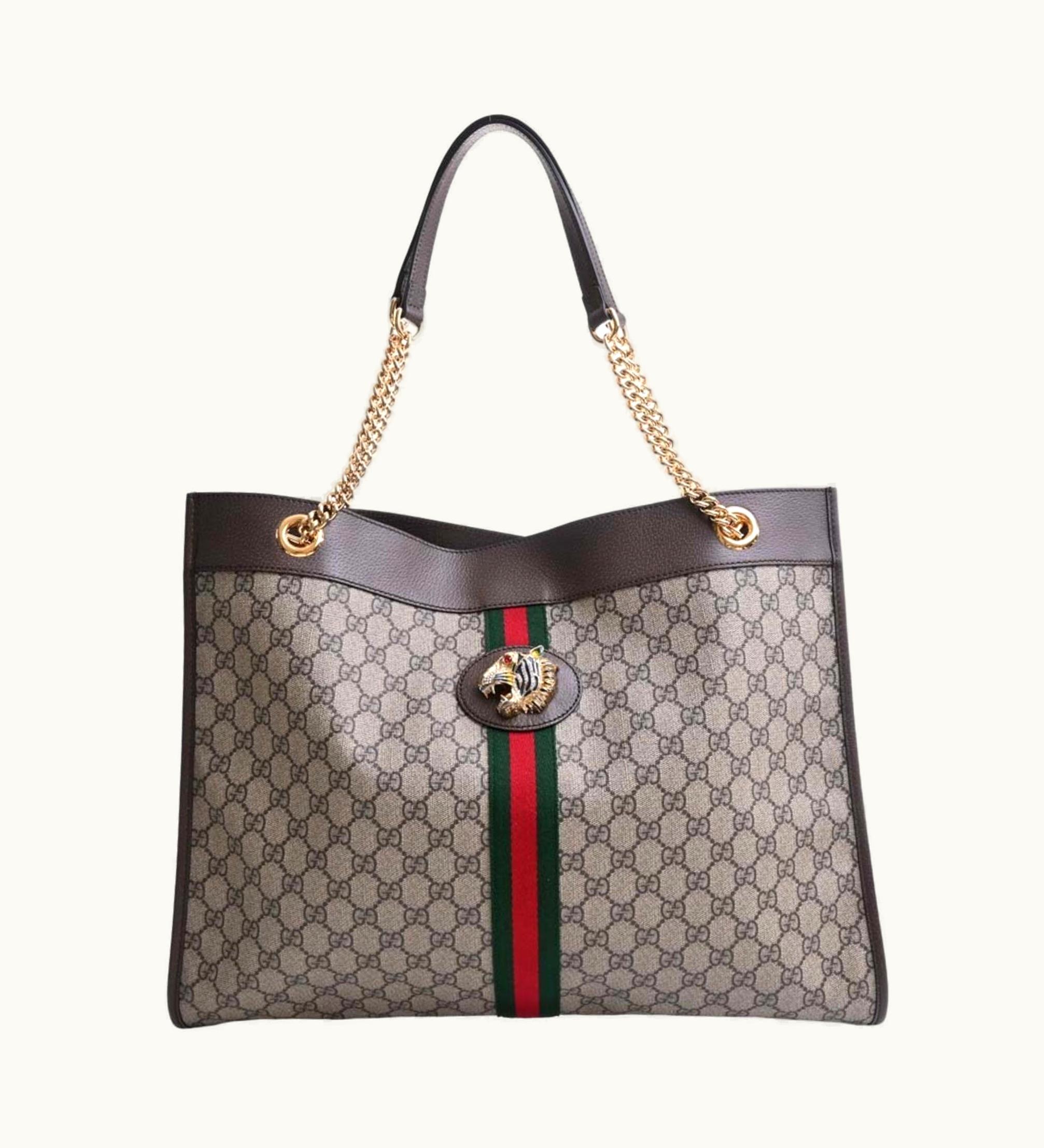 Gucci Gucci Rajah GG Supreme Leather Large Chain Shoulder Bag 537219 Beige Brown Women's