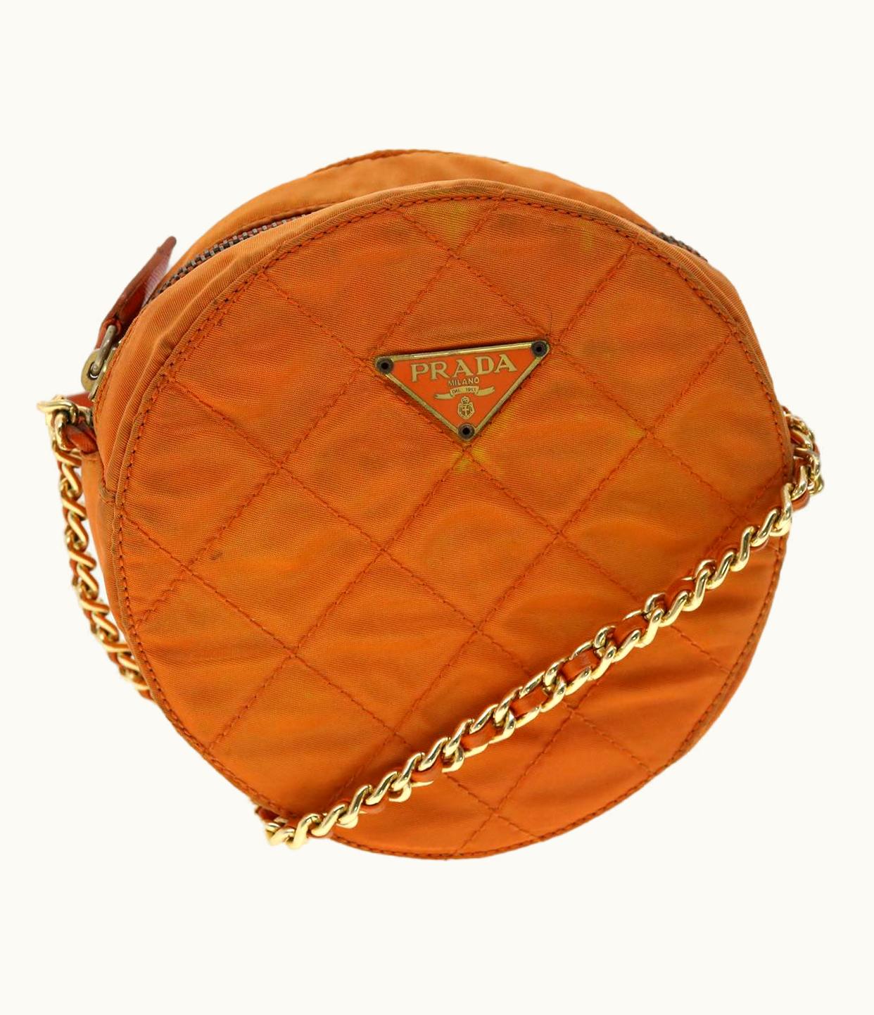 Prada Prada Quilted Chain Shoulder Bag Nylon Orange