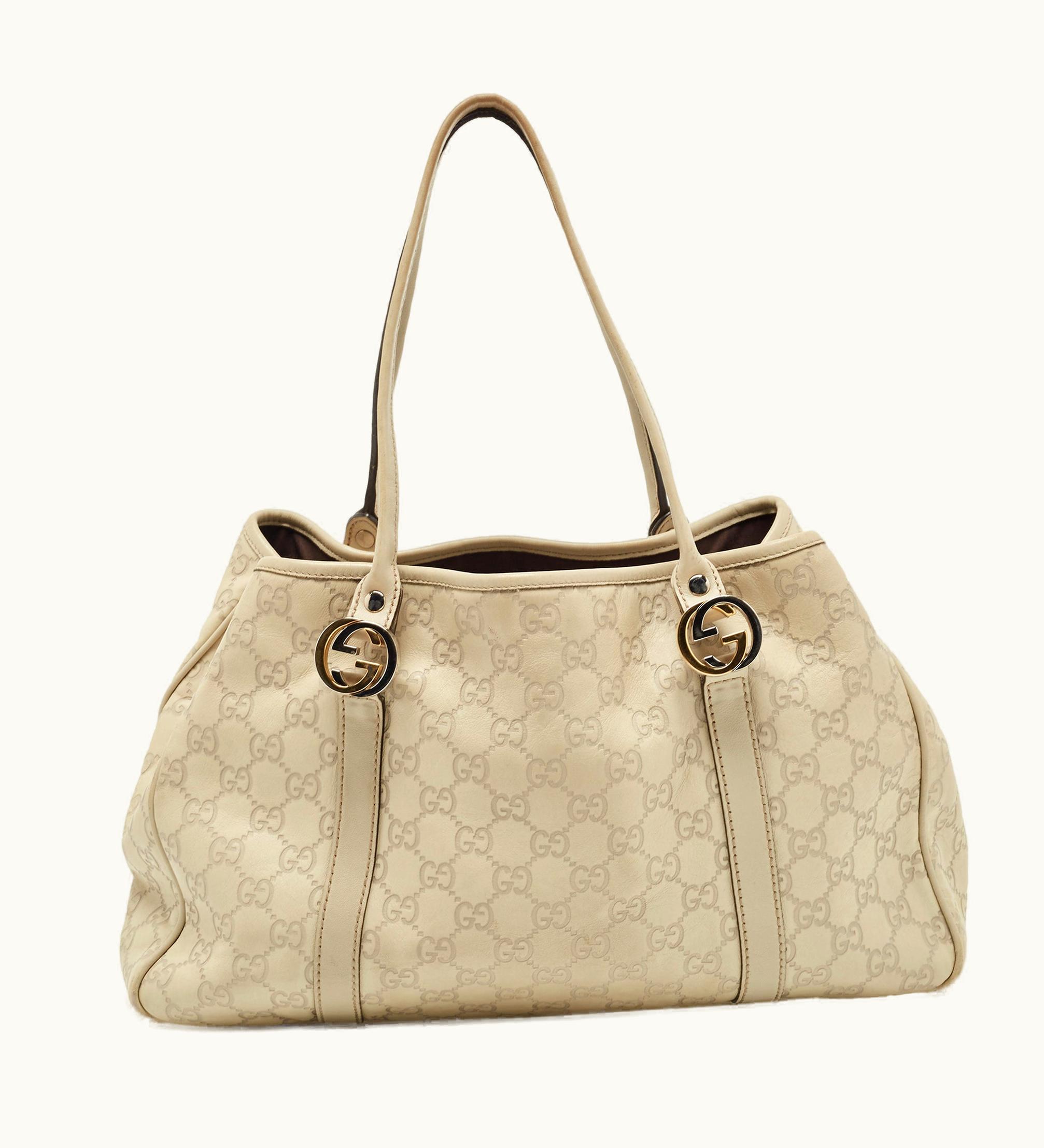 Gucci Gucci Ivory Ssima Leather GG Twin Tote