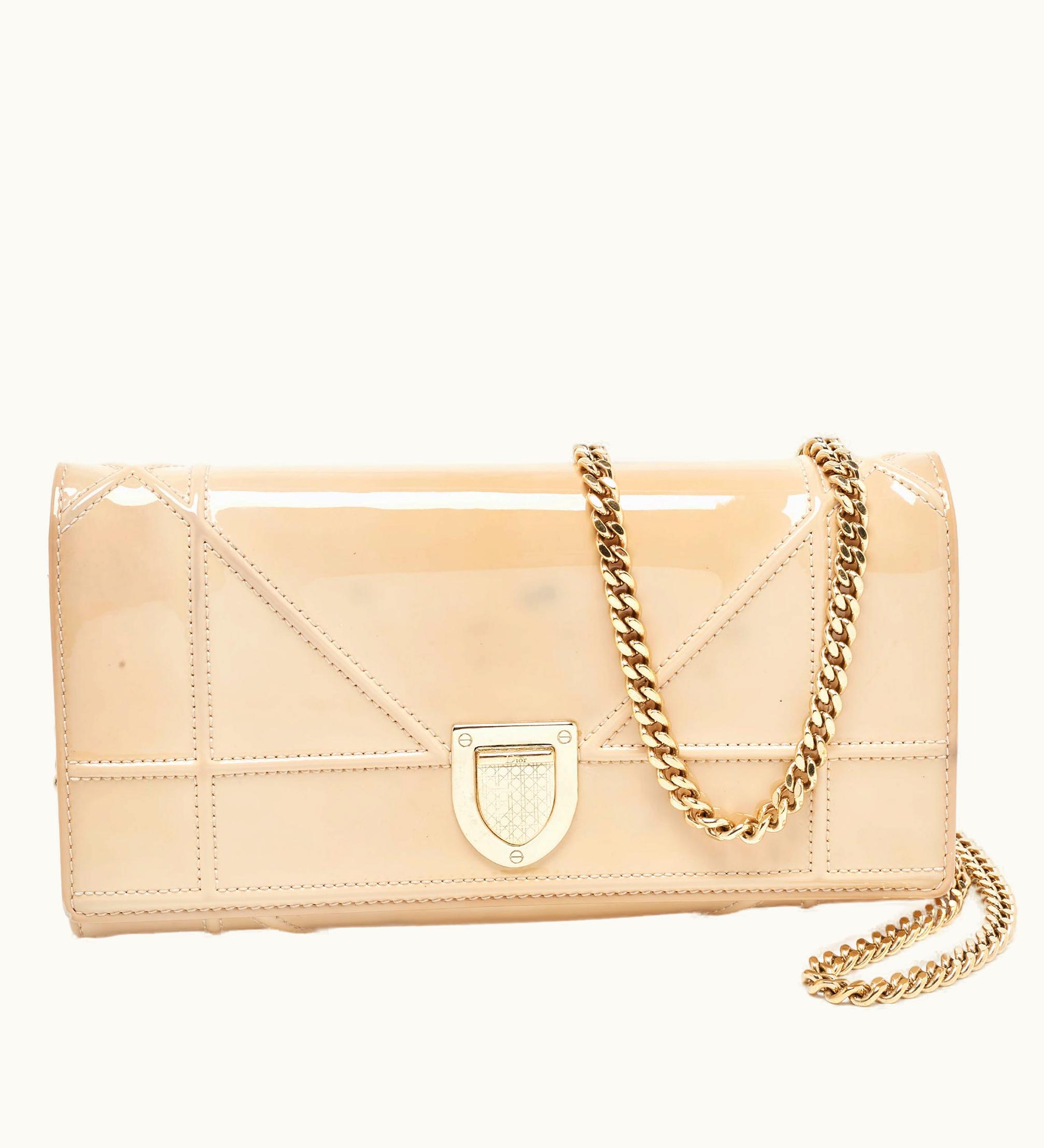 Dior Dior Beige Patent Leather Ama Wallet On Chain - Luxury Crossbody Bag Beige