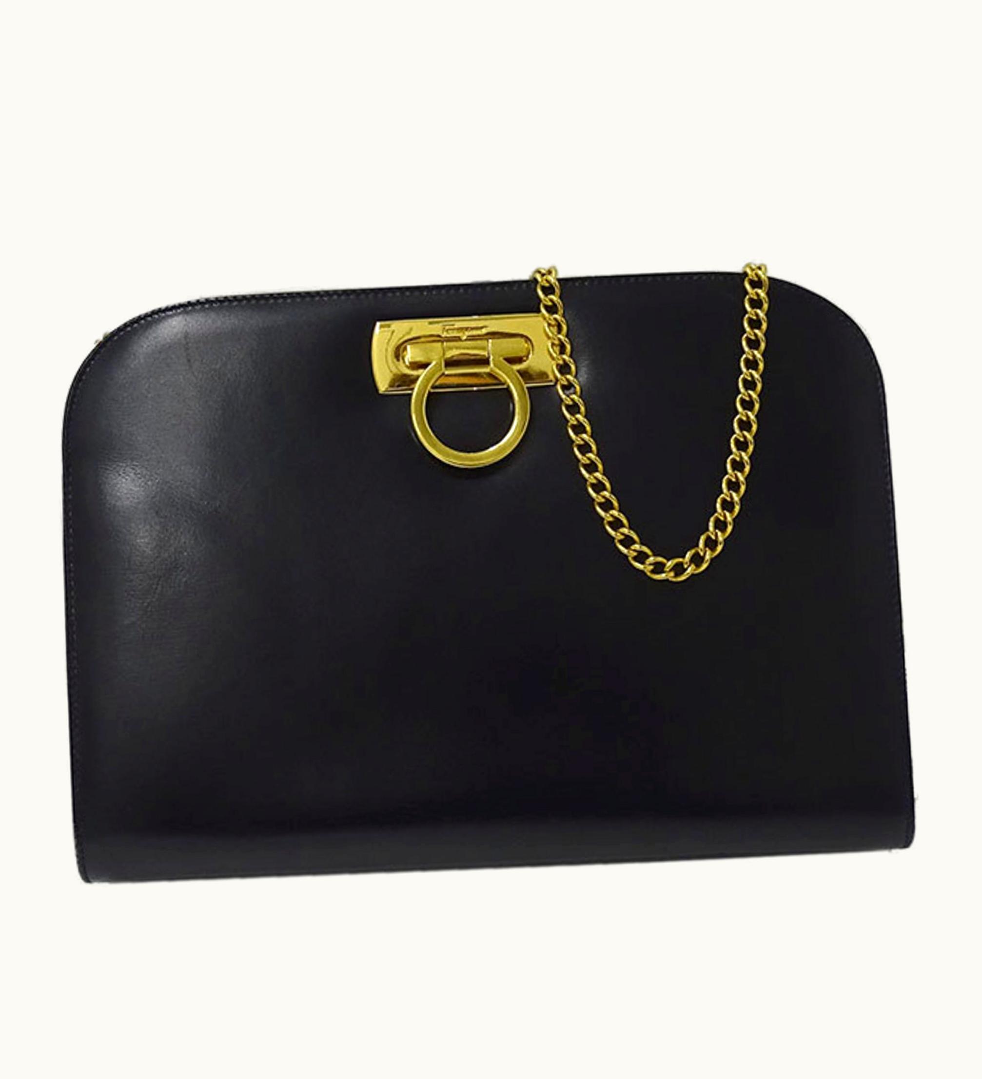 Salvatore Ferragamo Salvatore Ferragamo Bag Ladies Shoulder Gancini Chain Leather Black
