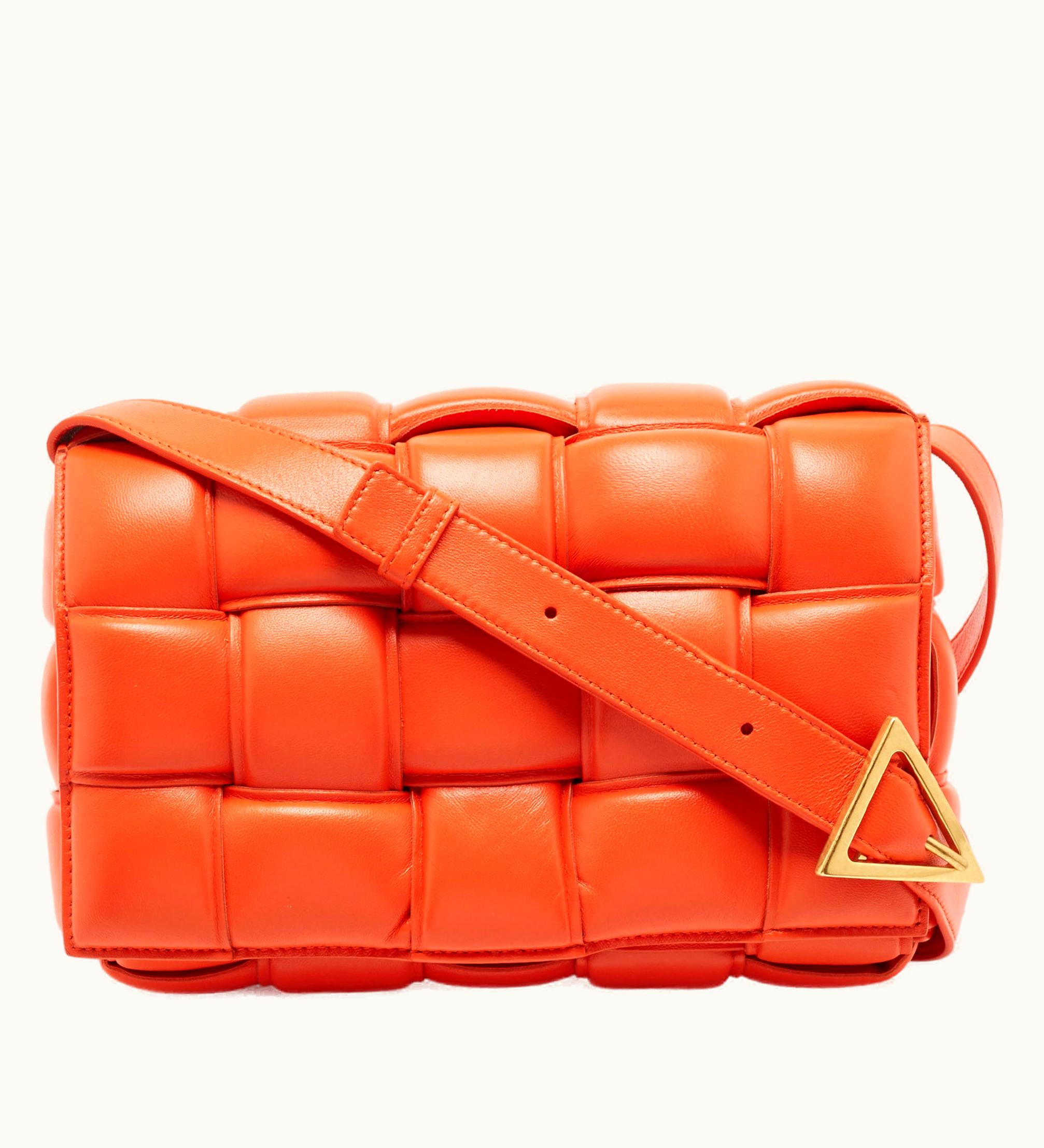 Bottega Veneta Bottega Veneta Orange Leather Padded Cassette Flap Shoulder Bag