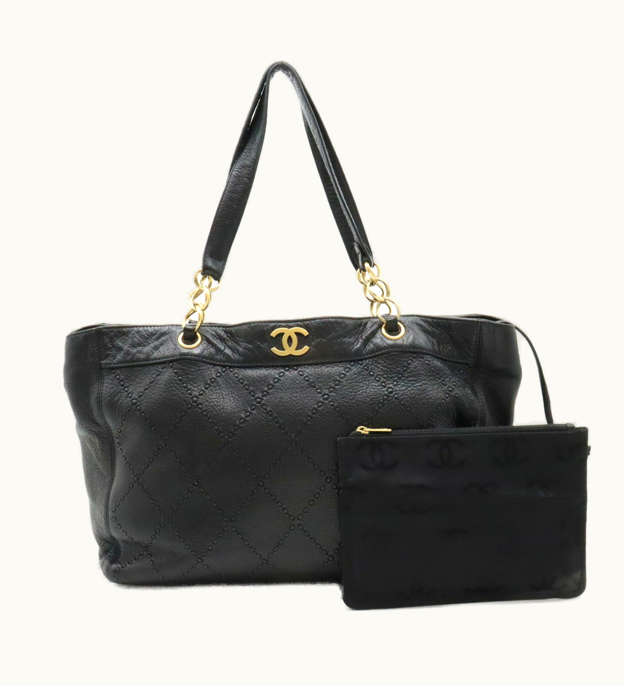 Chanel Chanel Ultra Stitch Coco Mark Tote Bag Shoulder Chain Leather Black