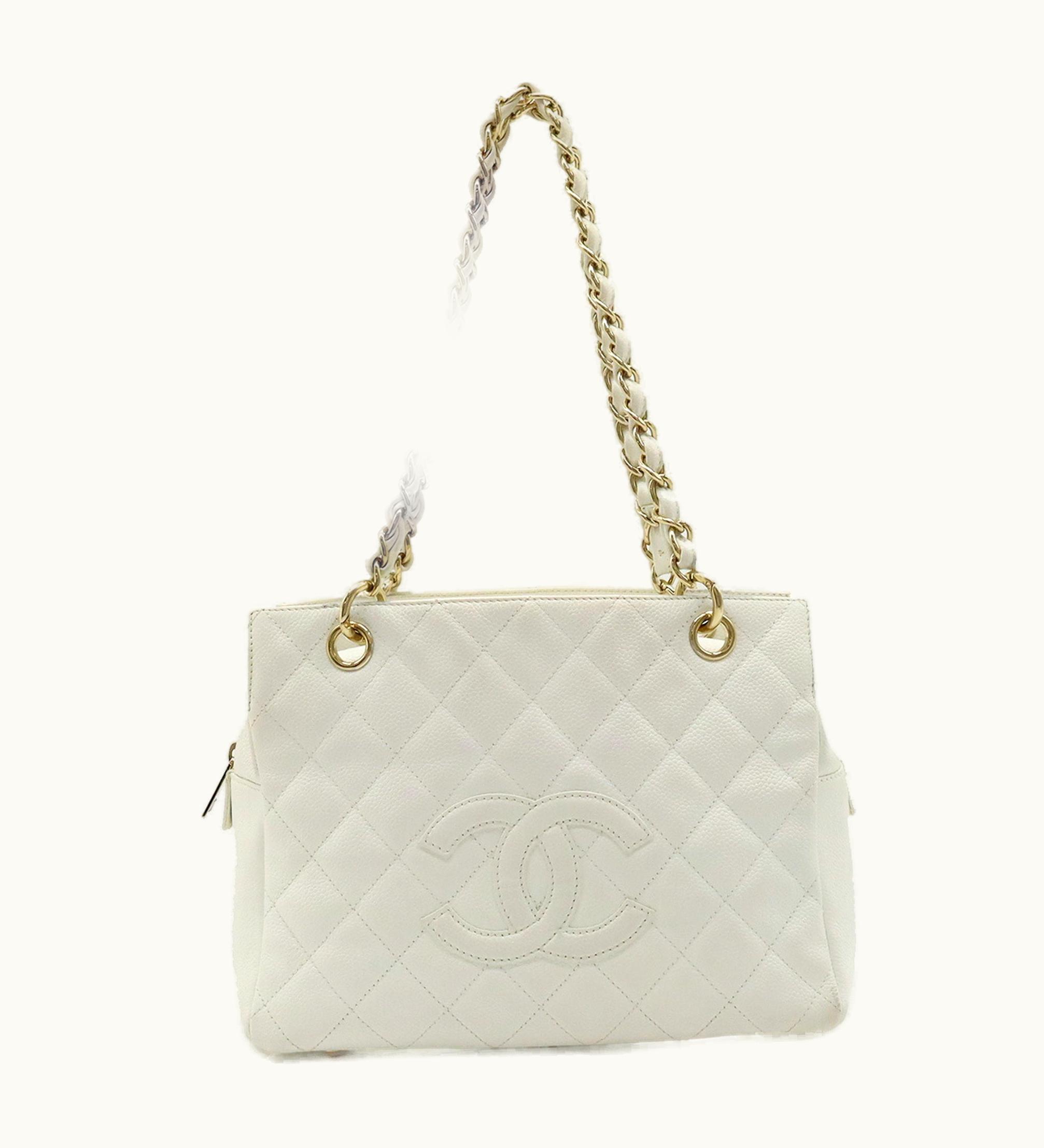 Chanel Chanel Matelasse Chain Tote Bag Shoulder Caviar Skin Leather White