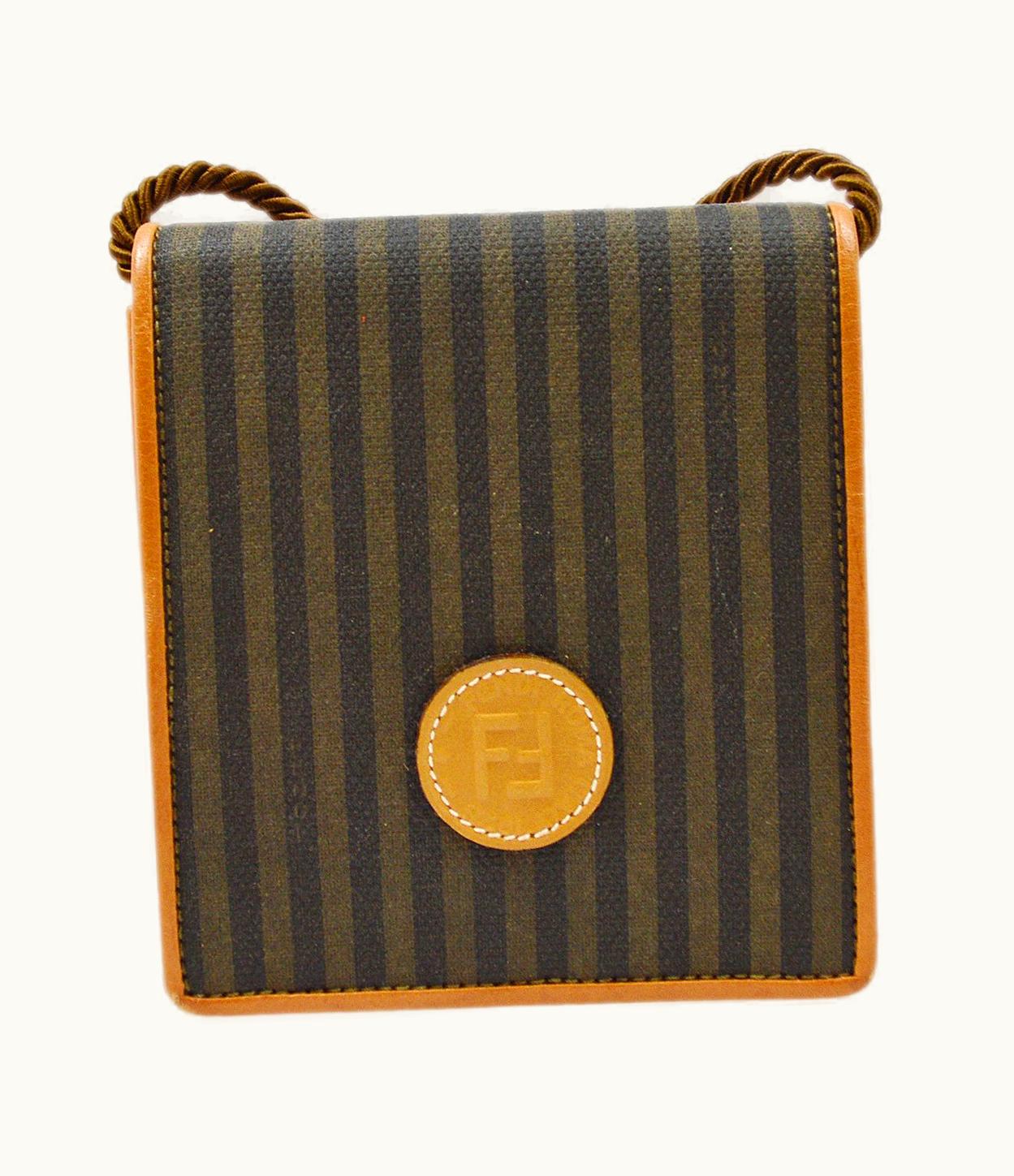 Fendi Fendi 70S Pequin Pattern Shoulder Pochette Bag Brown