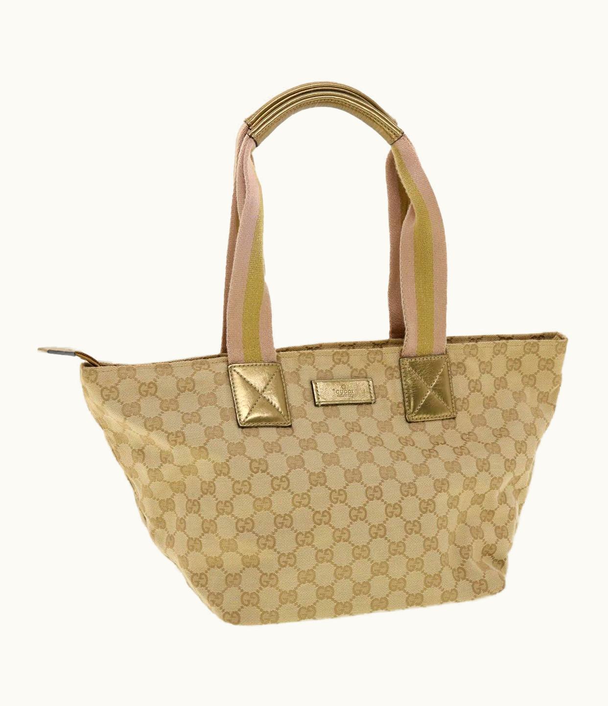 Gucci Gucci GG Canvas Sherry Line Tote Bag Gold Pink 131230