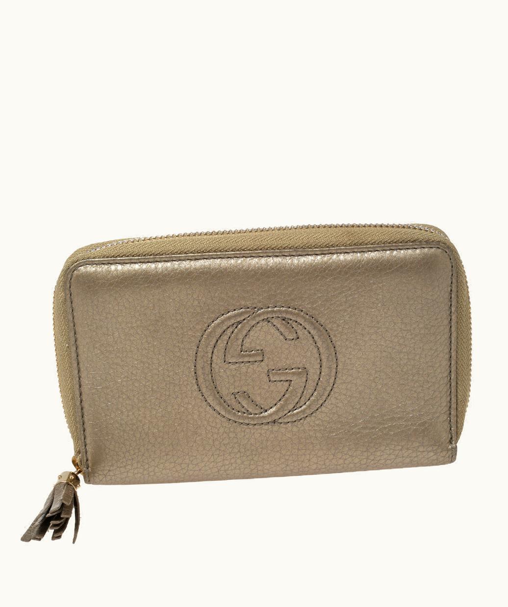 Gucci Gucci Metallic Gold Leather Soho Zip Around Wallet