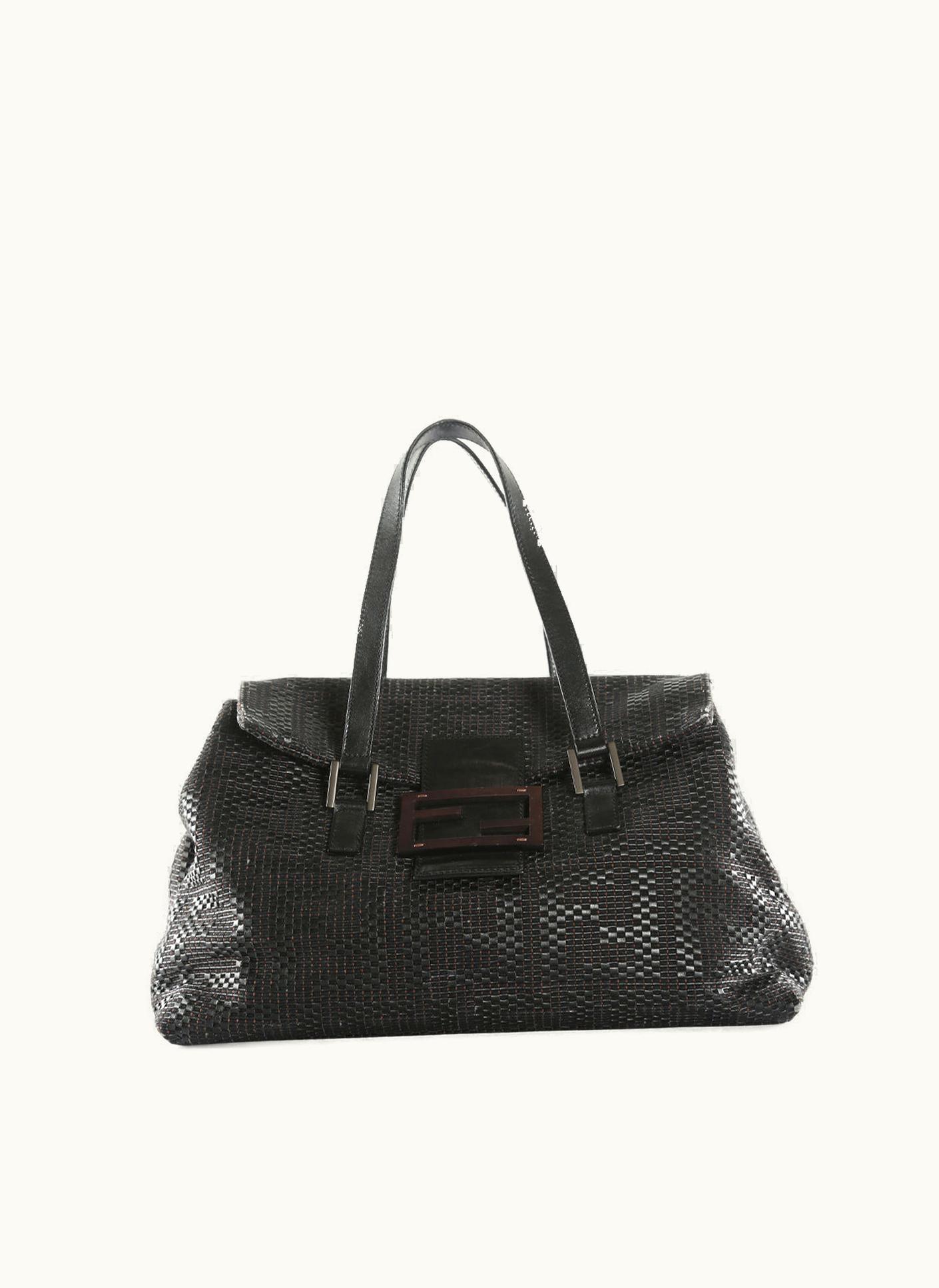 Fendi Fendi Black/Brown Woven Canvas & Leather Large Forever Tote Bag
