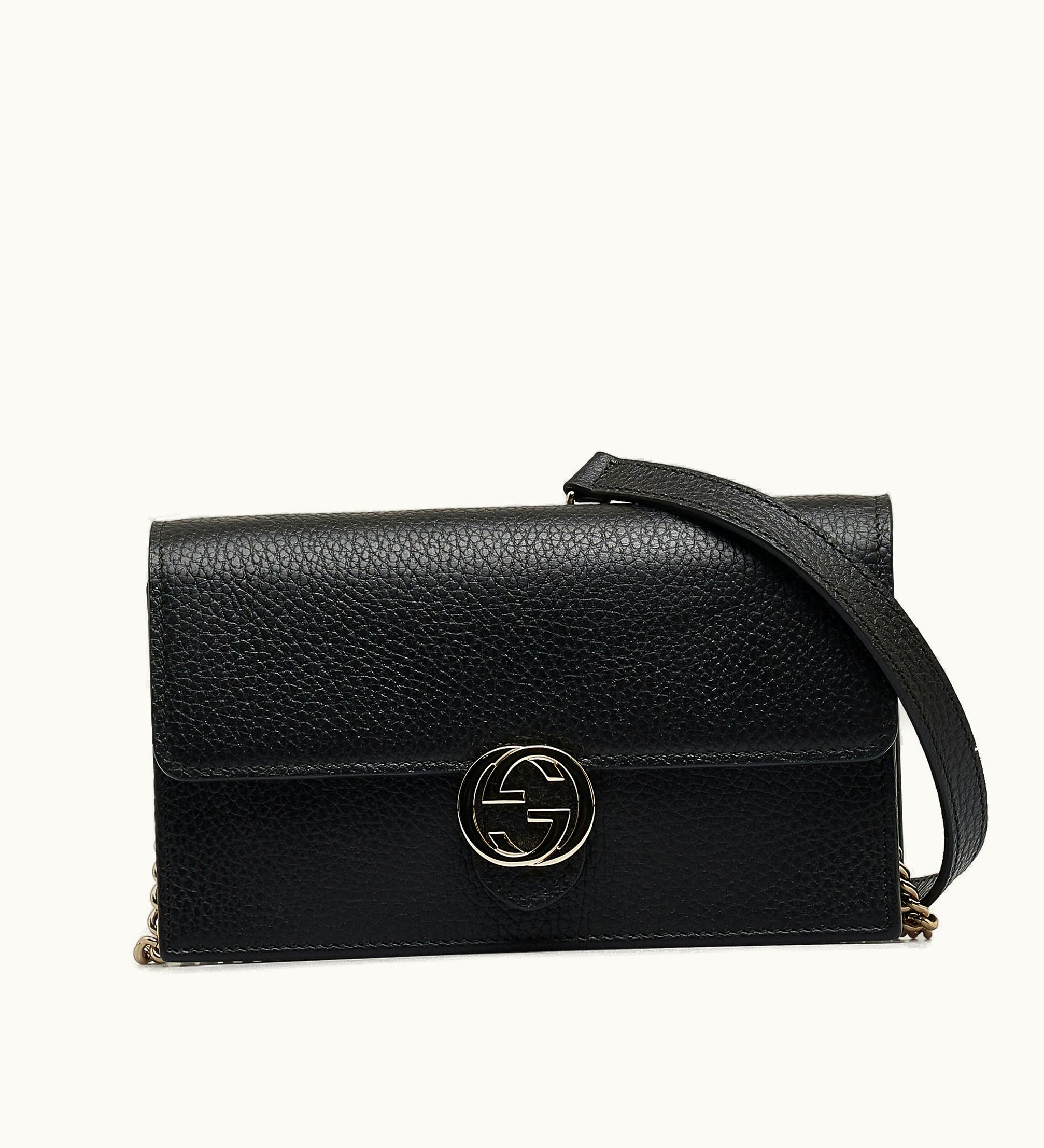 Gucci Gucci Interlocking G Leather Wallet On Chain Crossbody Bag Black