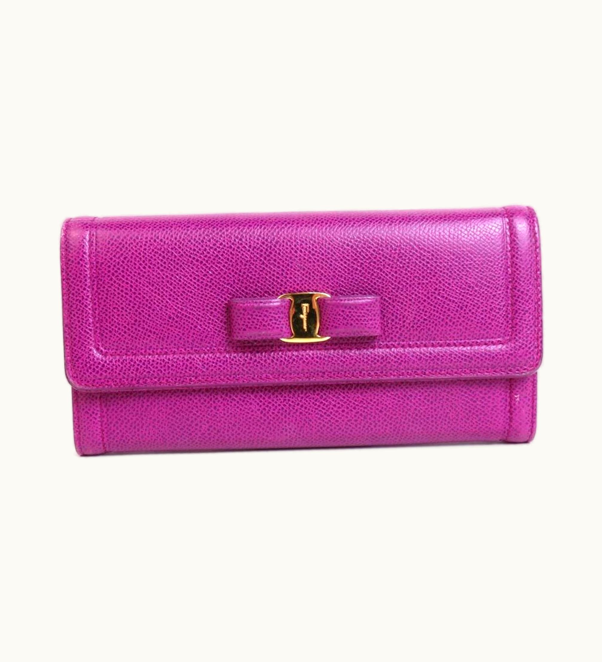 Salvatore Ferragamo Salvatore Ferragamo Long Wallet Rose Ribbon Leather Purple Ladies