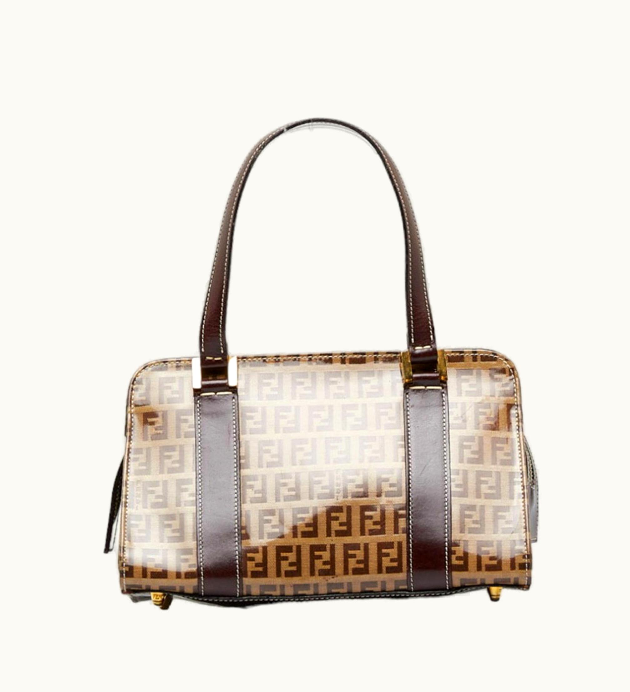 Fendi Fendi Zucchino Handbag Beige Brown Pvc Leather Ladies