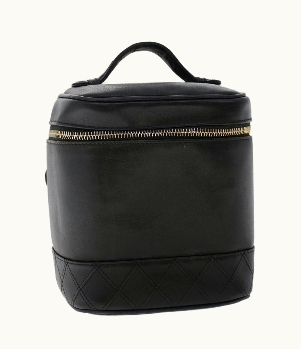 Chanel Chanel Bicolole Vanity Cosmetic Pouch Leather Black