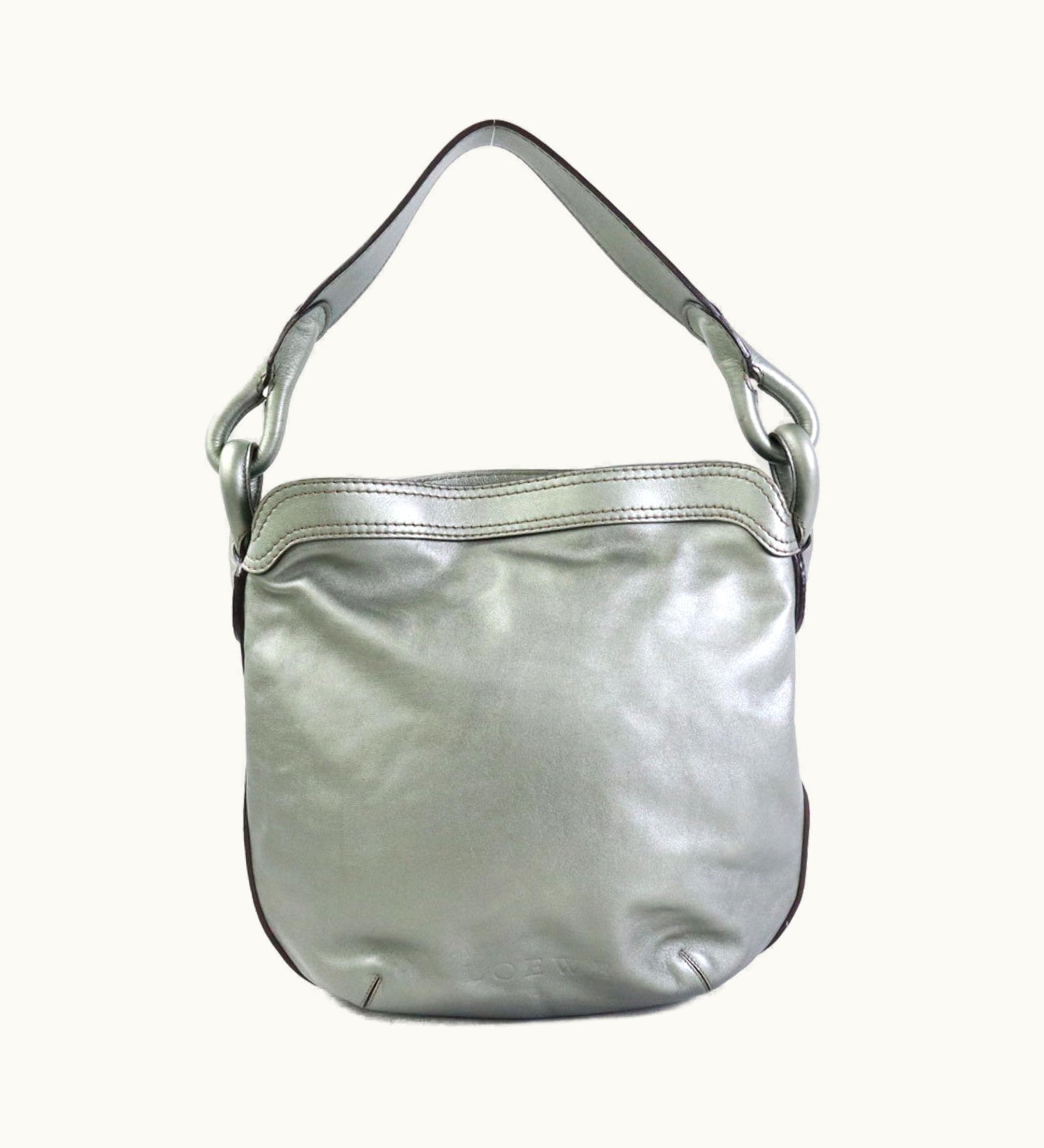 Loewe Loewe Shoulder Bag Leather Metallic Gray Green Ladies