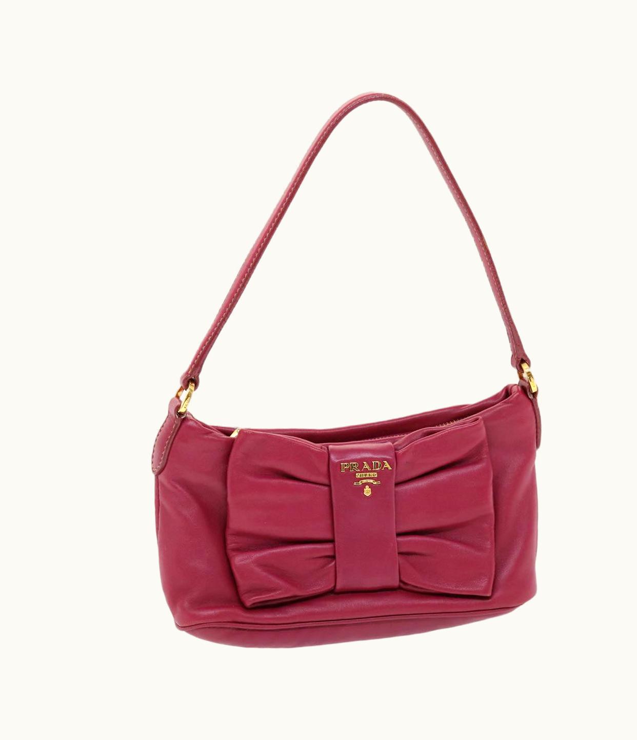 Prada Prada Ribbon Accessory Pouch Leather Pink