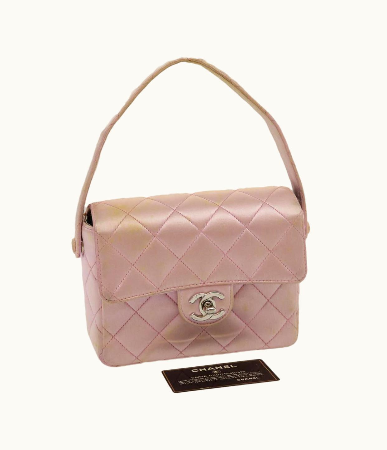 Chanel Chanel Matelasse Hand Bag Silk Satin Pink CC