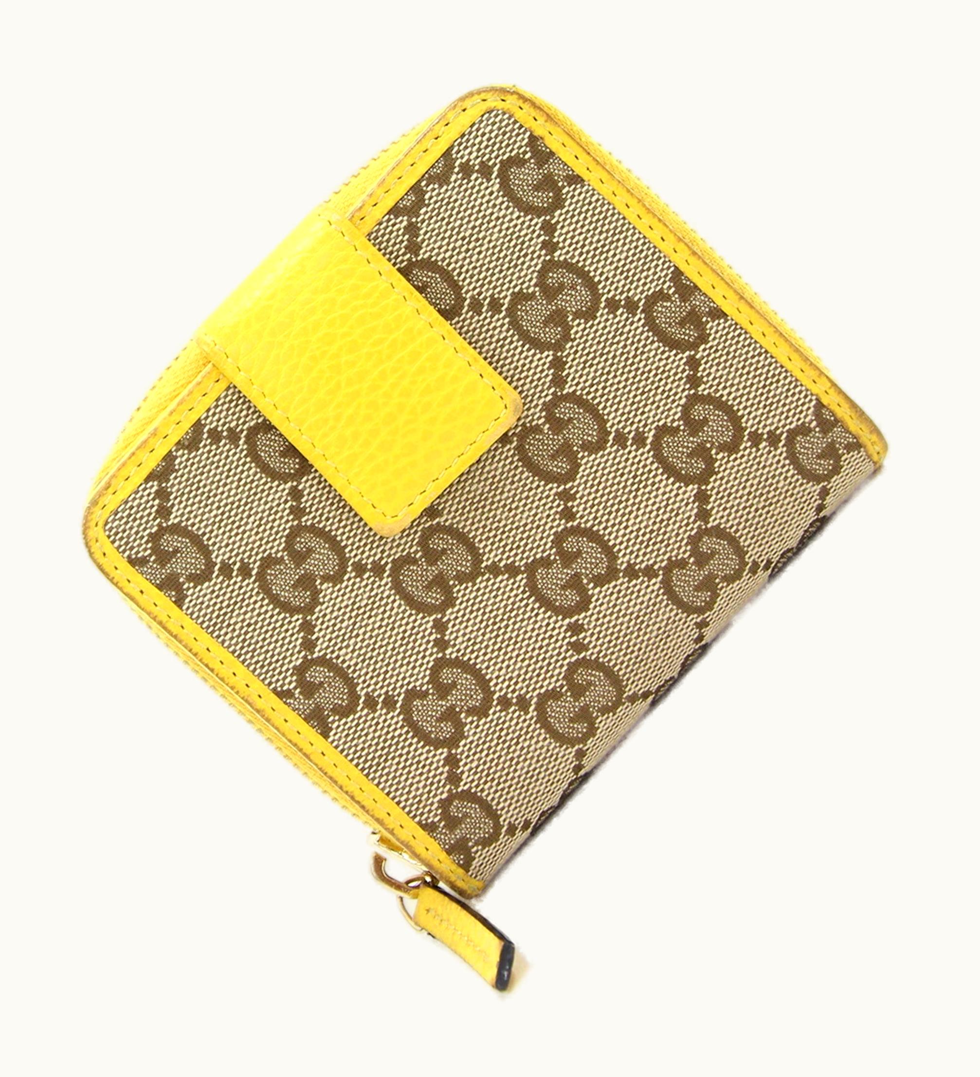 Gucci Gucci Bifold Round Wallet GG Small Zip 346056 Beige Yellow Canvas Leather Ladies Double G
