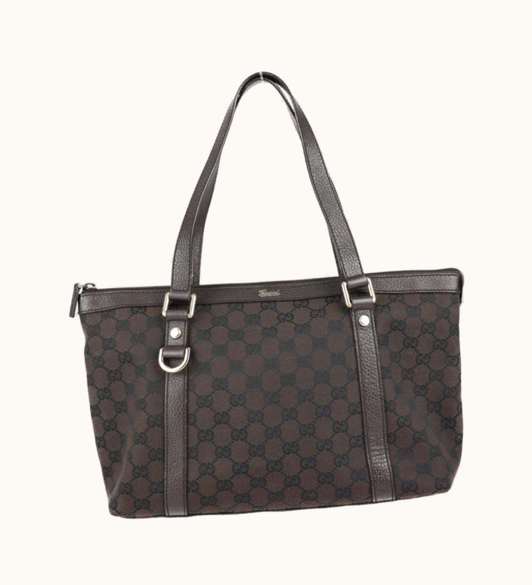 Gucci Gucci Abbey Tote Bag 272399 GG Canvas Leather Dark Brown Gold Hardware Handbag
