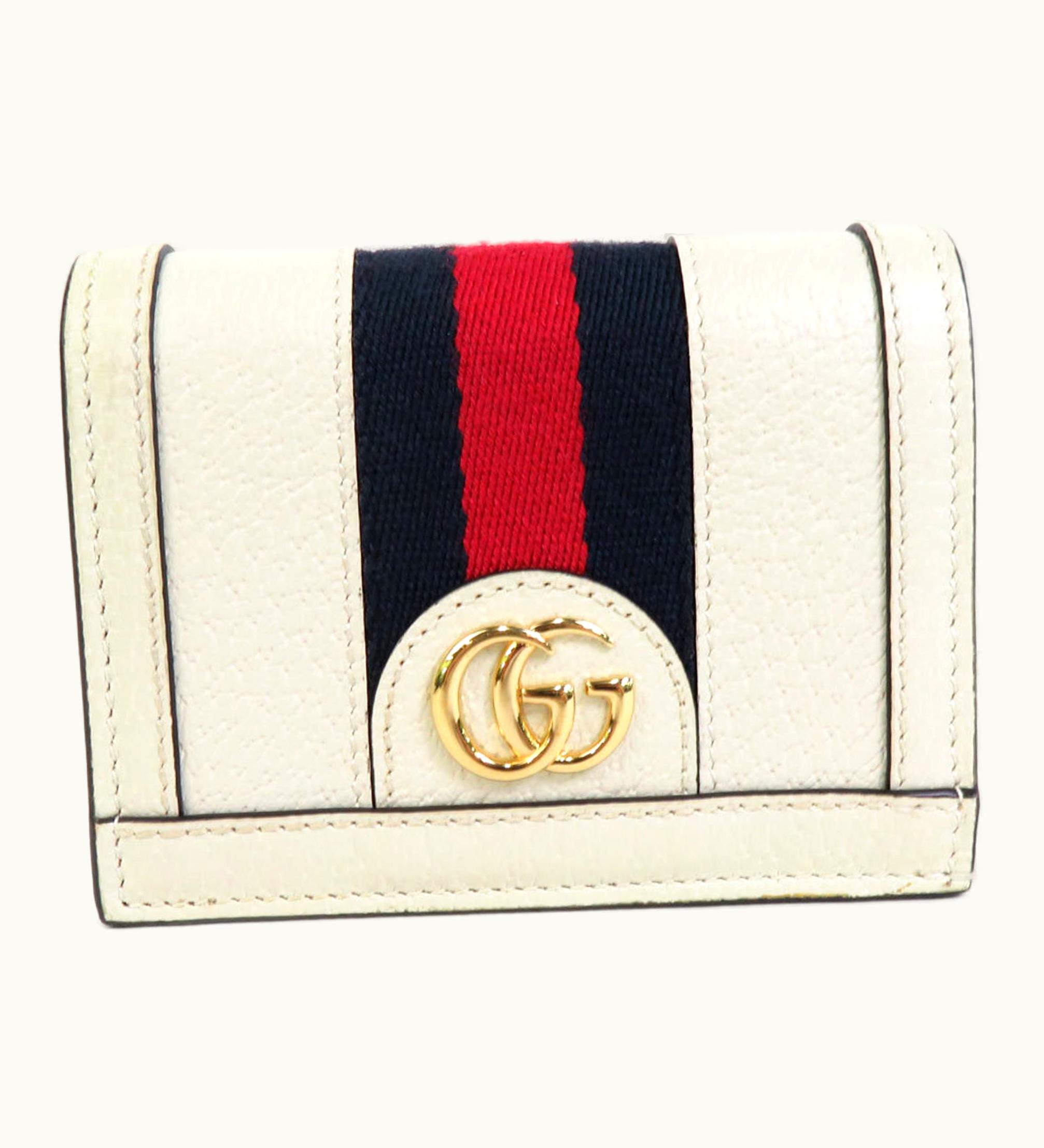 Gucci Gucci Folio Wallet GG Marmont Leather/Canvas Off-White/Navy/Red Gold Unisex 523155