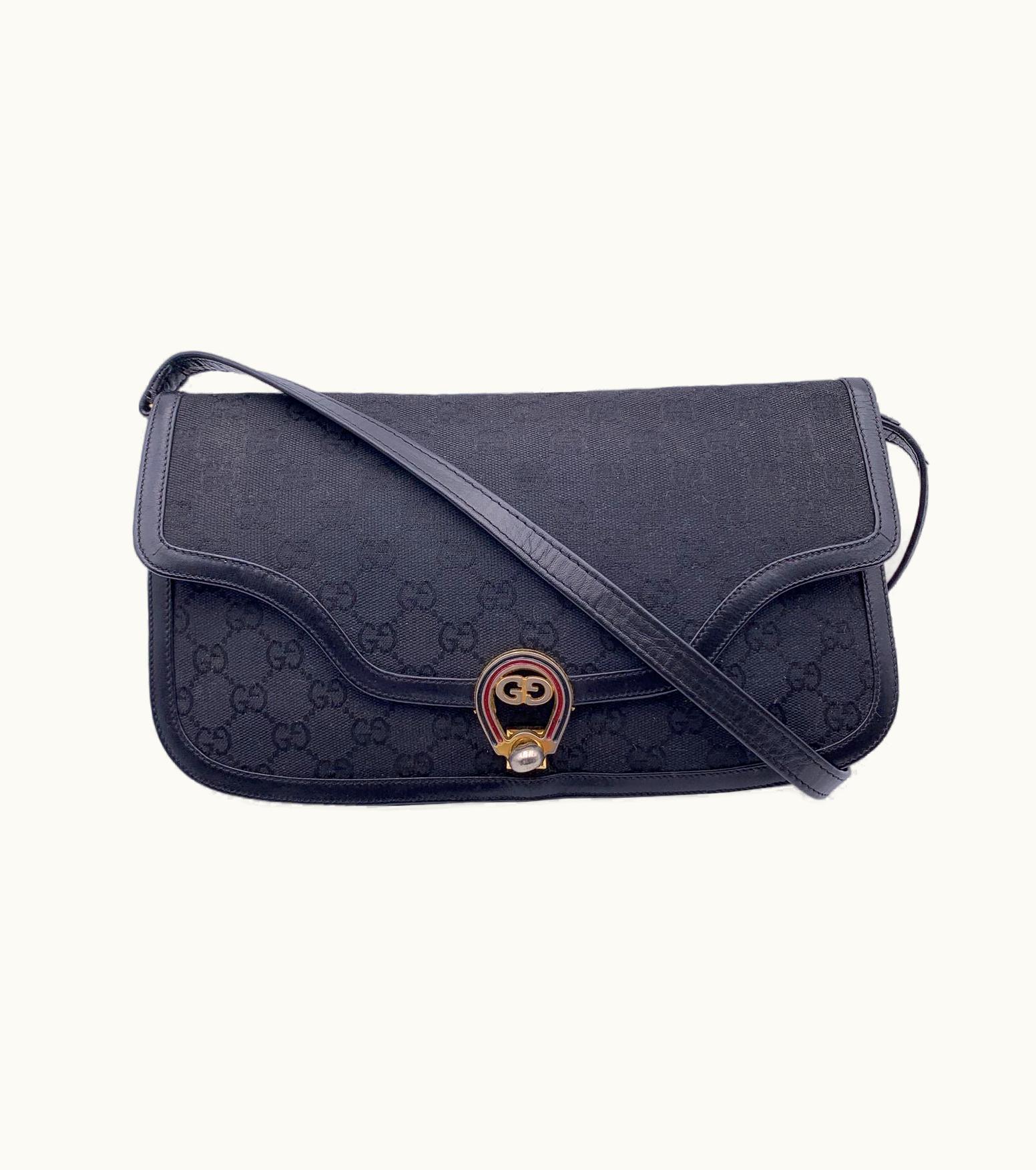Gucci Gucci Vintage Black Monogram Canvas Convertible Shoulder Bag