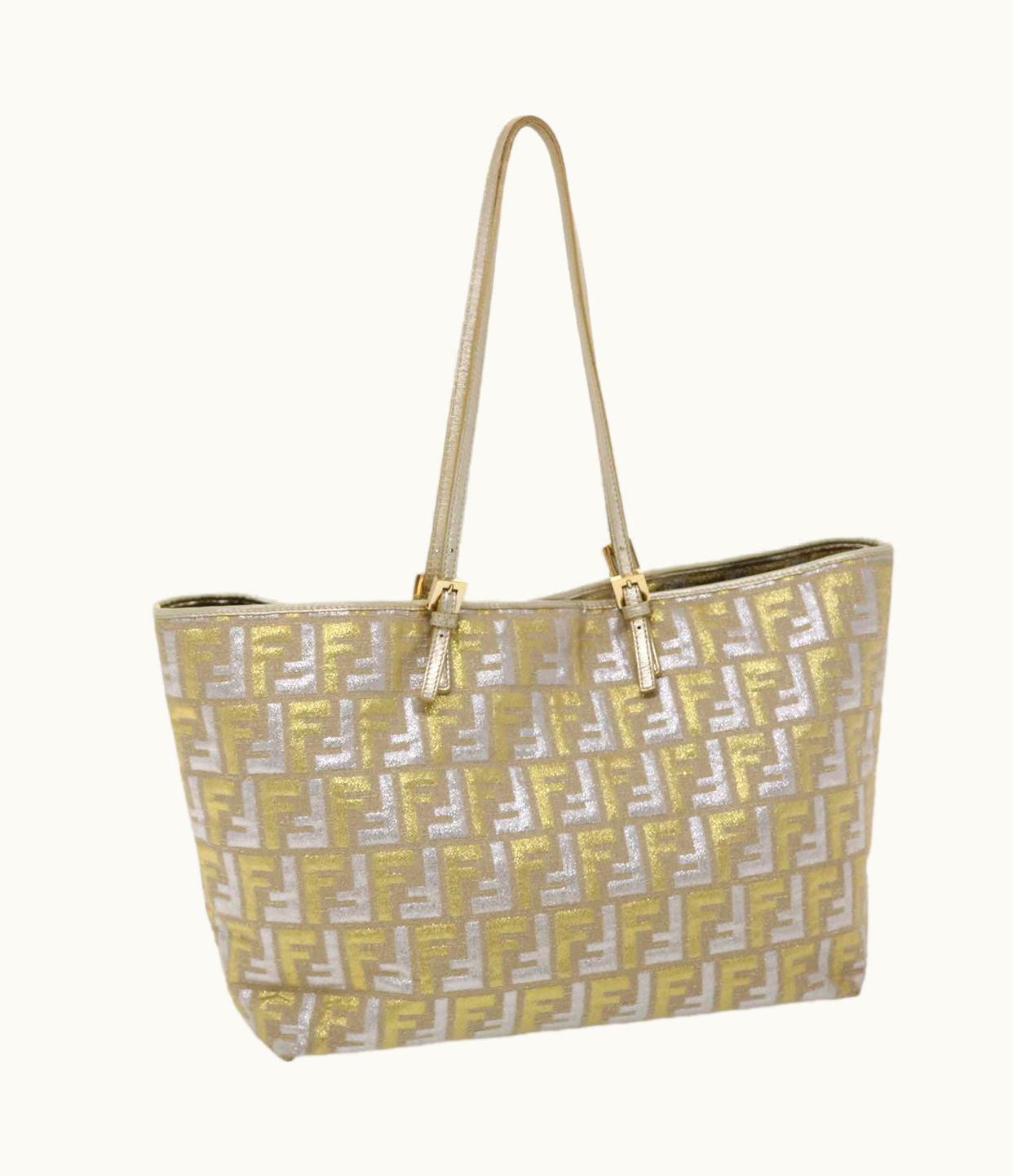 Fendi Fendi Zucca Canvas Tote Bag Gold Tone