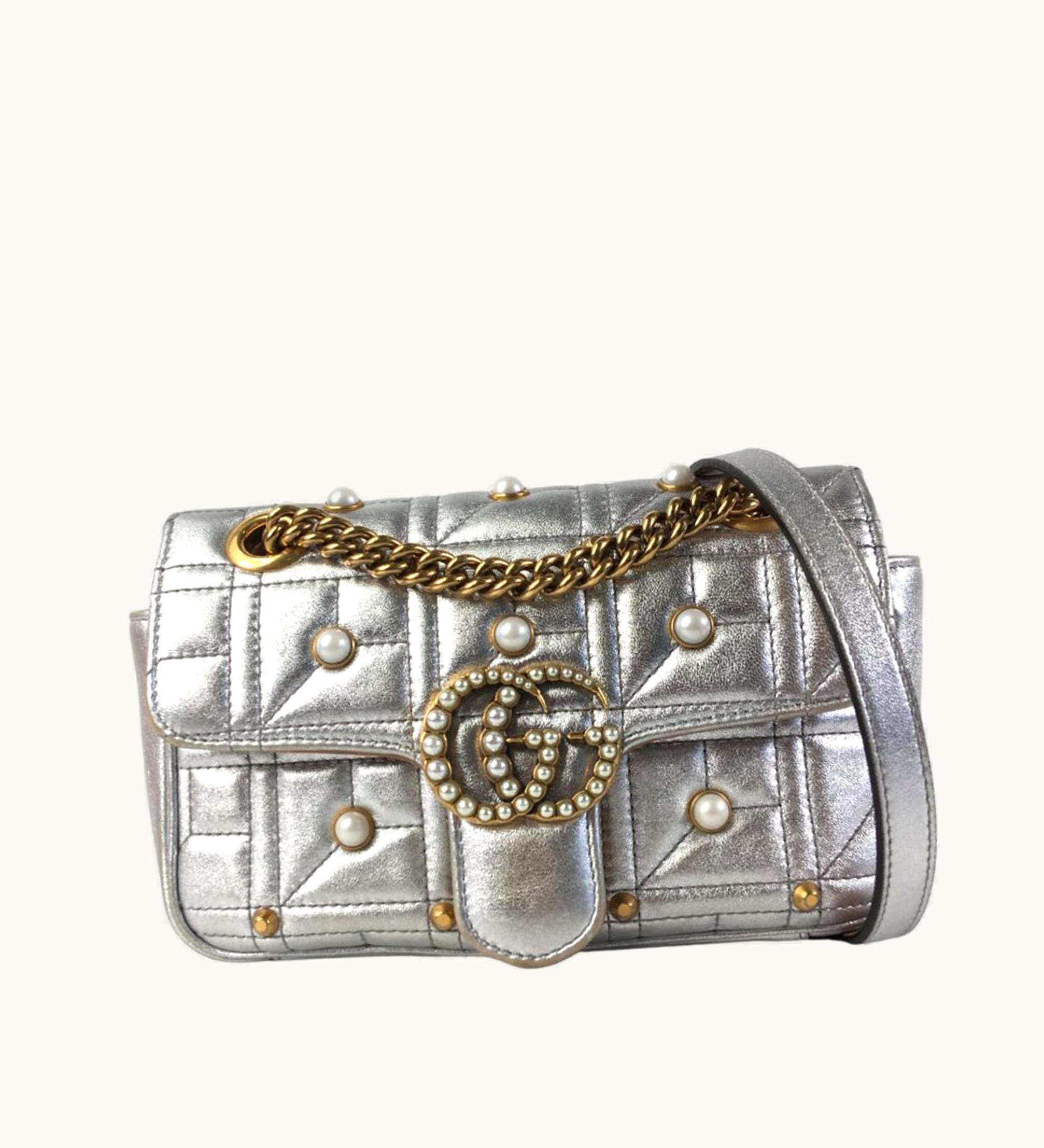 Gucci GUCCI Mini GG Marmont Matelasse Pearl Crossbody Bag in White