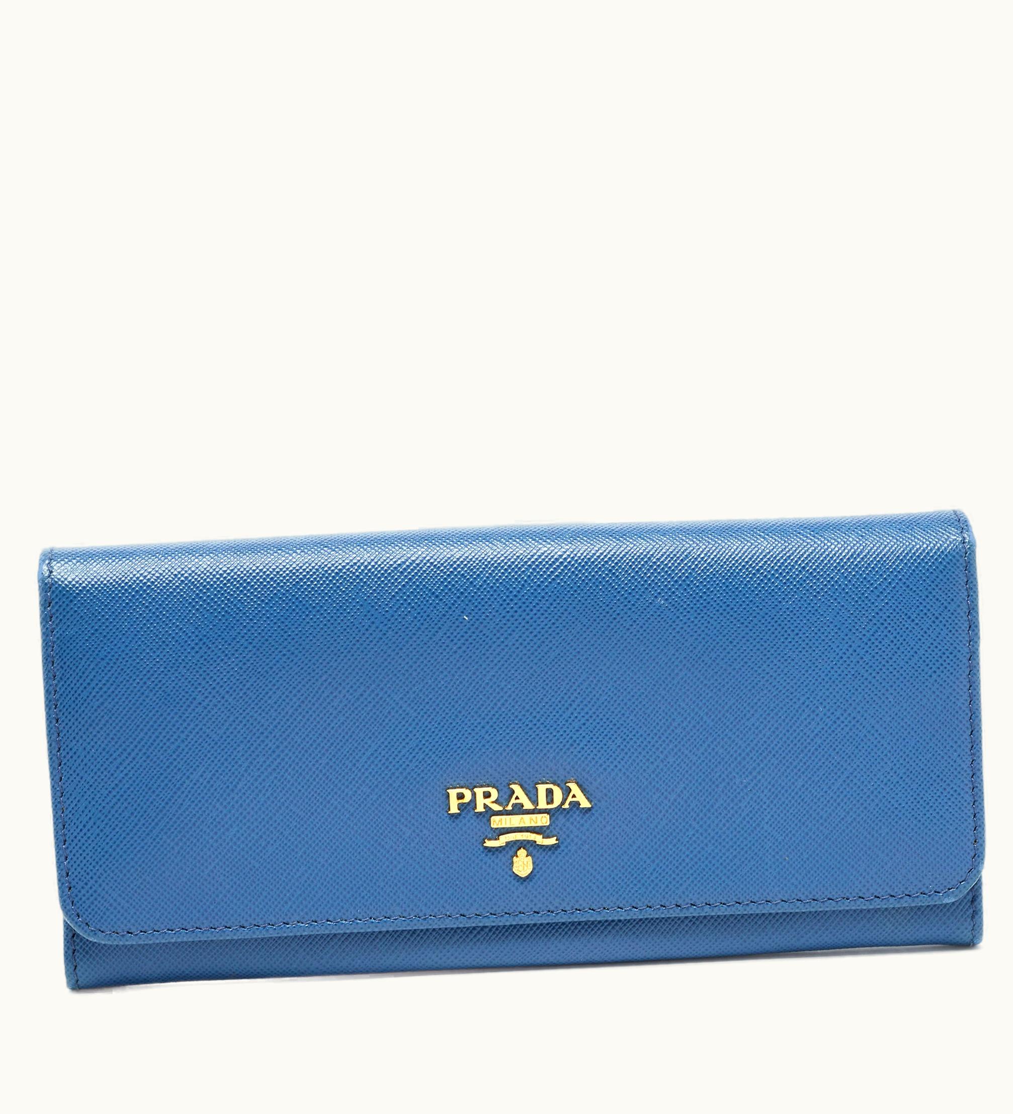 Prada Prada Blue Saffiano Leather Logo Flap Continental Wallet